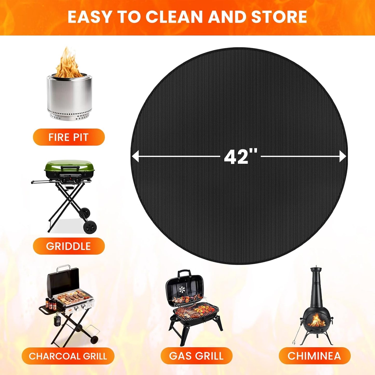 Large 42'' Fire Pit Mat for Solo Stove Bonfire | Double-Sided Fireproof | Waterproof | Oil-Proof | Easy to Clean | Bonfire Accessories | Round BBQ Mat for Solo Stove Accessories Deck Patio Lawn