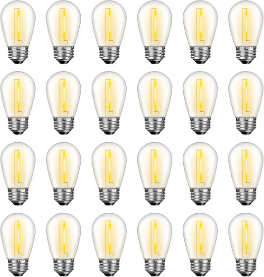 24 Pack LED S14 Replacement Light Bulbs, Waterproof 1W Vintage Edison Bulbs for Outdoor Patio Backyard String Lights, Dimmable, E26 Regular Medium Screw Base, 2200K Warm White