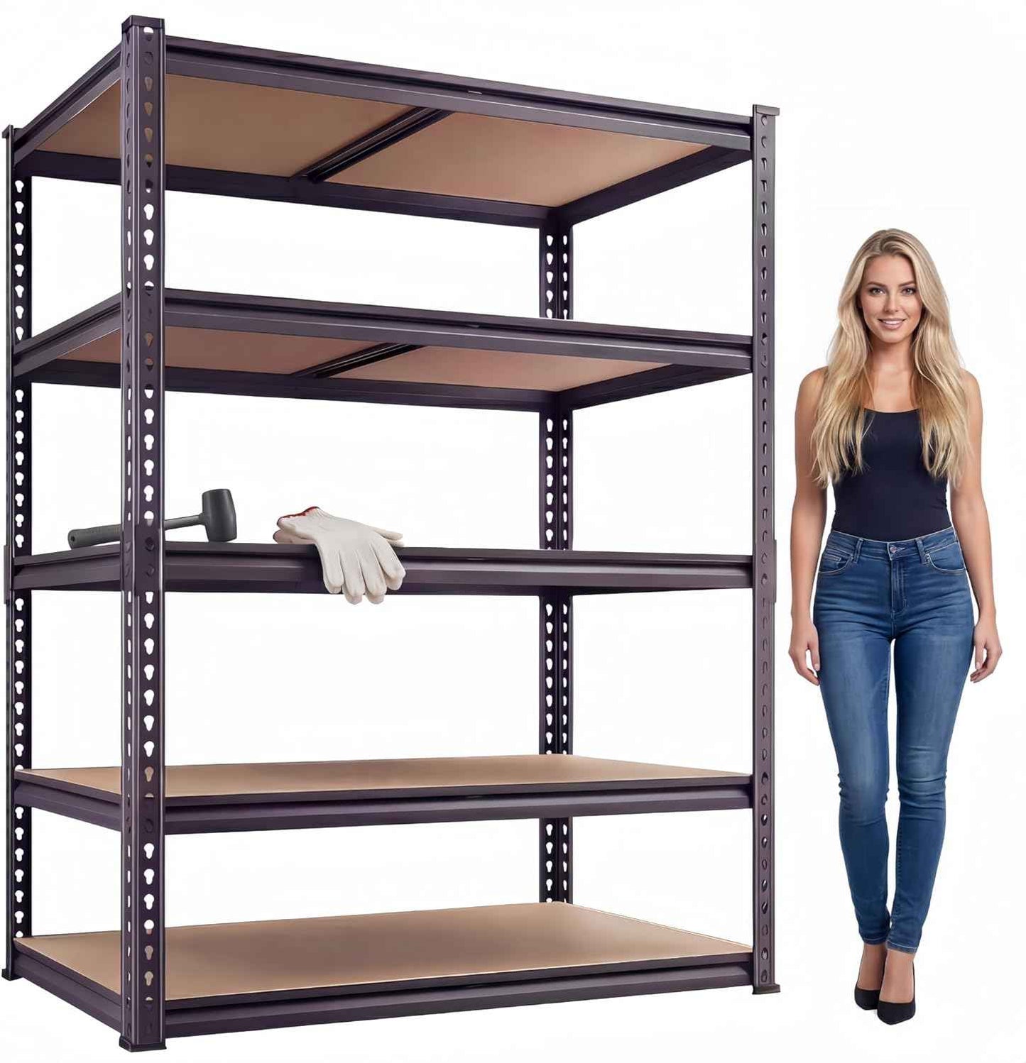 Garage Shelving Heavy Duty, 2450LBS Metal Storage Shelves 5 Tier, Adjustable Shelving Unit 36" W x 16" D x 72" H, Boltless Garage Storage Rack for Garage Basement, Pantry, Warehouse 1Pcs
