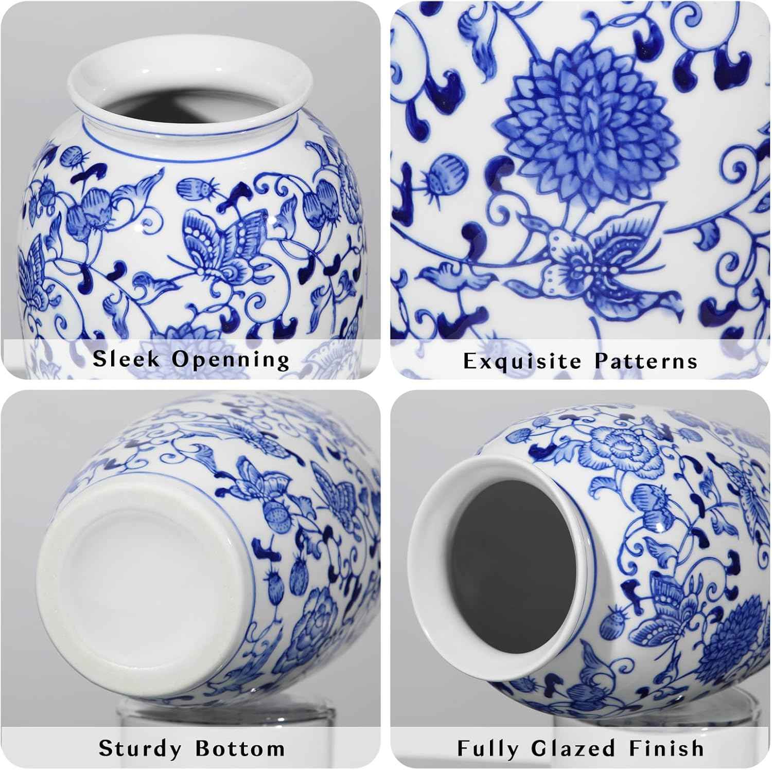 Blue and White Vase, Blue Ceramic Vase for Home Decor 8.9" Chinoiserie Vase for Flowers Blue and White Porcelain Flower Vase for Living Room, Bathroom, Dinner Table Centerpieces