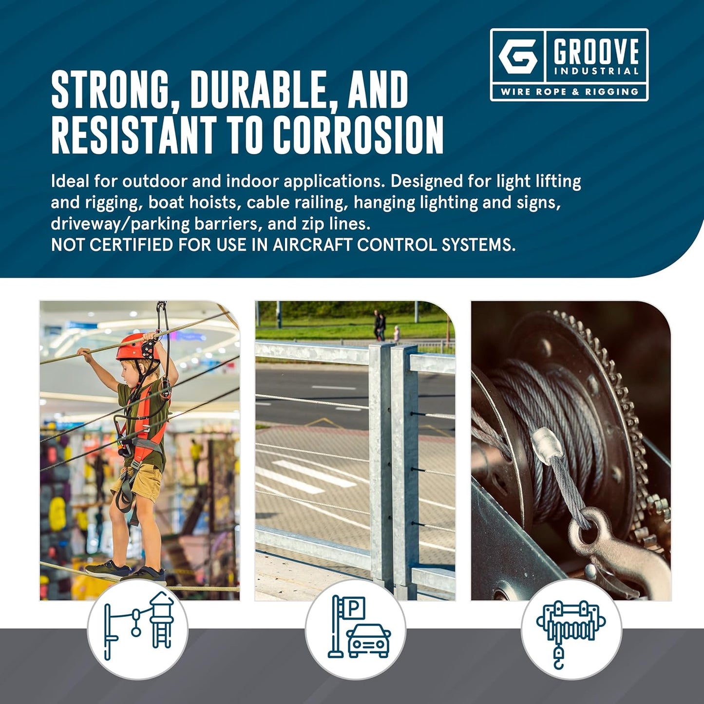 3/8’’ 7x19 Hot Dip Galvanized Aircraft Cable – Steel Wire Rope - 150 Feet