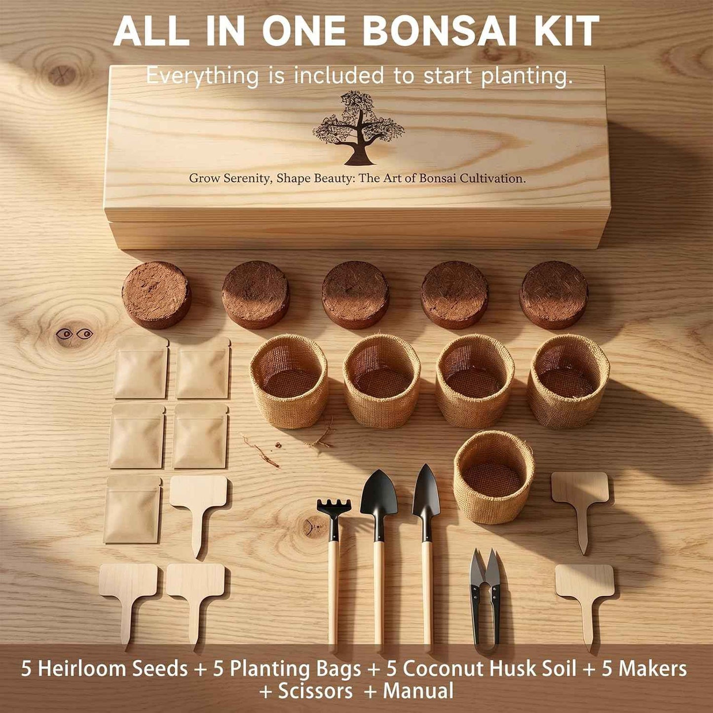 5X Bonsai Starter Kit, Bonzai Seed Kits, Durable Planting Bags, Complete Indoor Starter Kit for Growing Bonsai Plants, Gardening Gifts for Women & Men