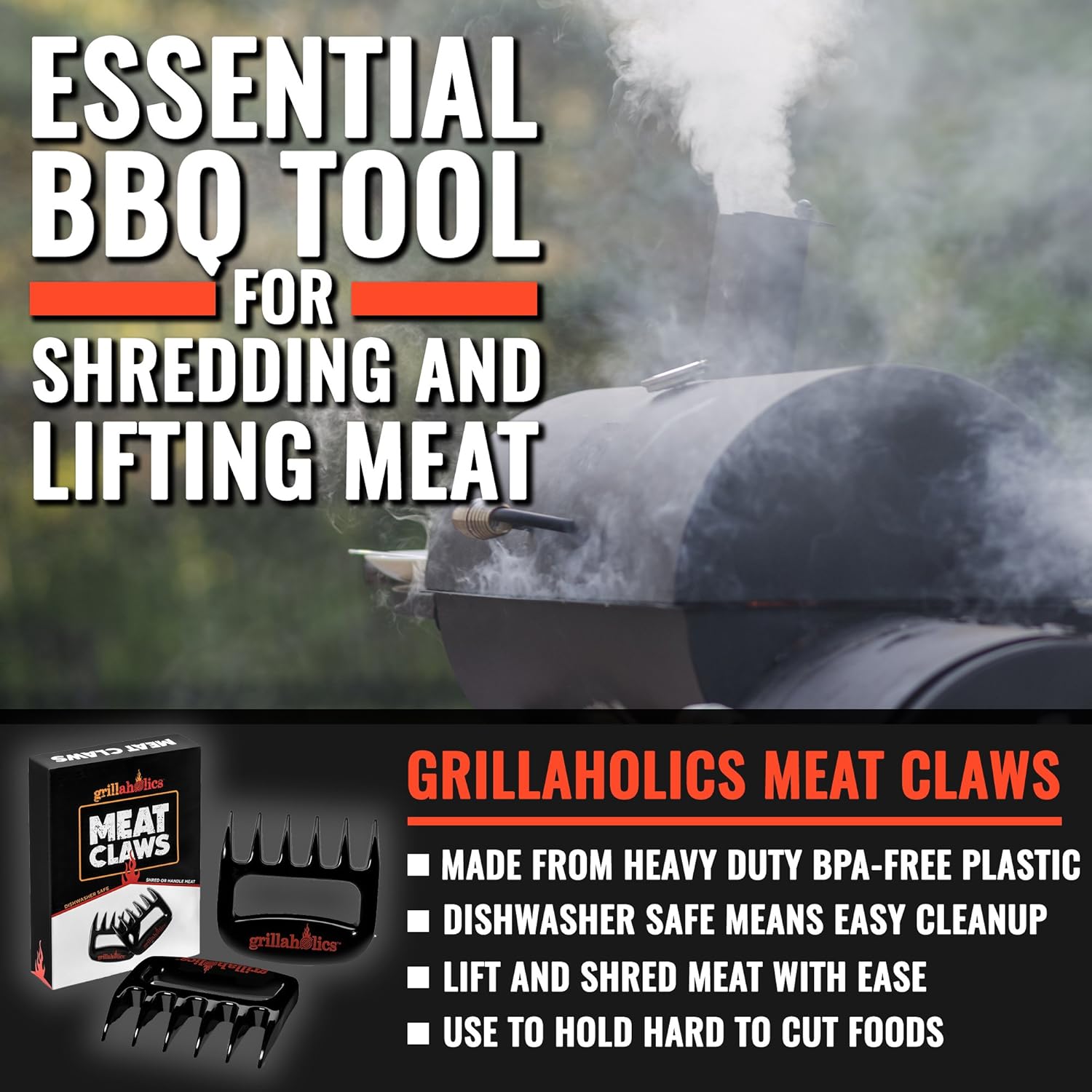 Grillaholics BBQ Meat Shredder Claws - Wolverine Style Ultra-Sharp Blades Quickly Lift Handle & Shred Meats - Best Dishwasher Safe Bear Claw Pulled Pork Meat Shredders in BBQ Grill Accessories (Black) - Lumora Garden