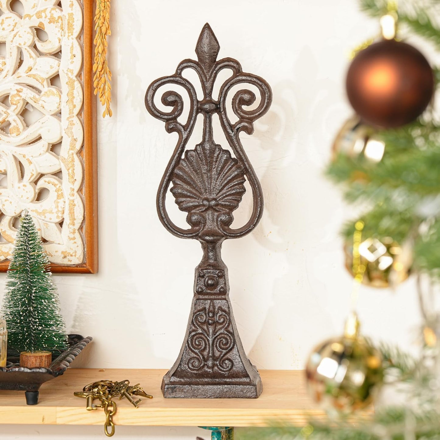 Sungmor Vintage Cast Iron Decorative Shell & Scroll Design Statues,Heavy Duty Rustic Desk Sculpture,Home Decor for Mantel,Farmhouse Decor