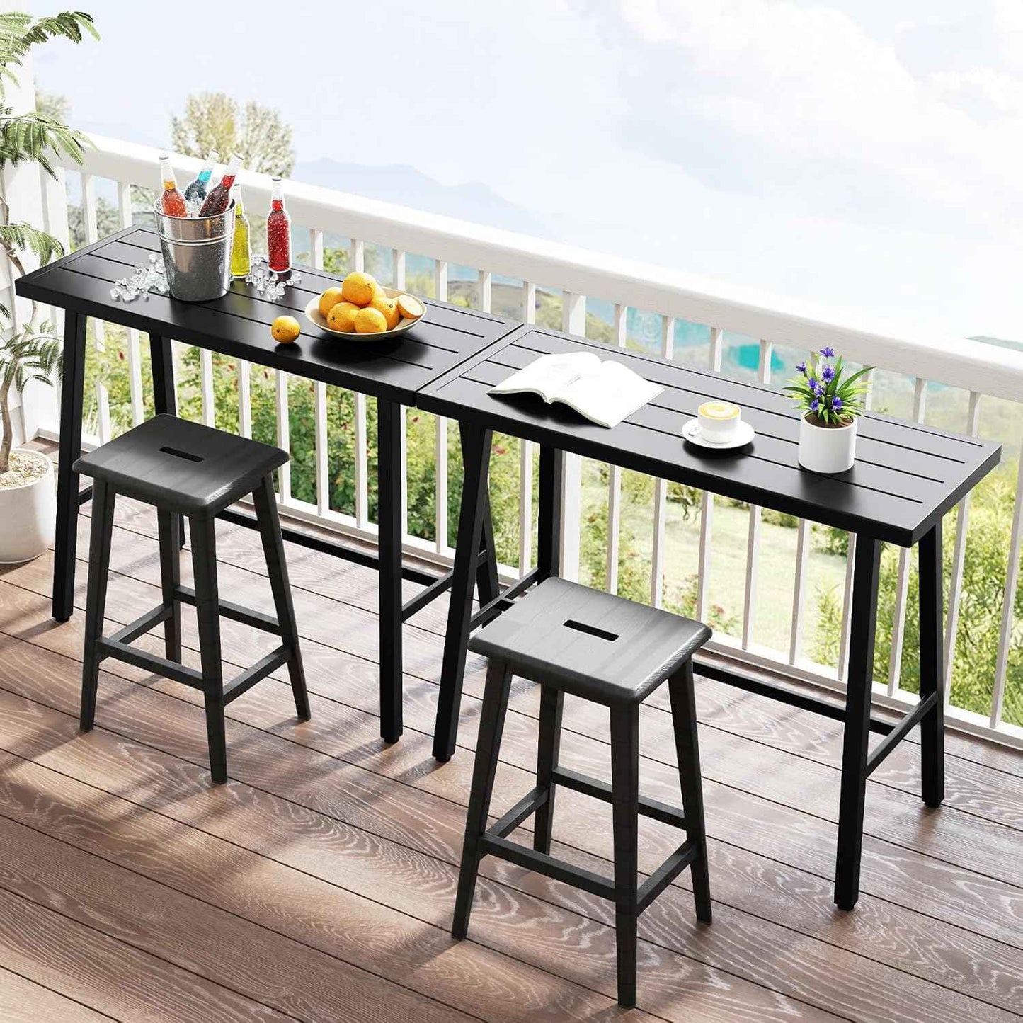 COSTWAY 36" Outdoor Bar Table, Rectangular High Pub Table with Adjustable Foot Pads, Patio Counter Height Dining Table for Balcony, Backyard, Indoor, Black
