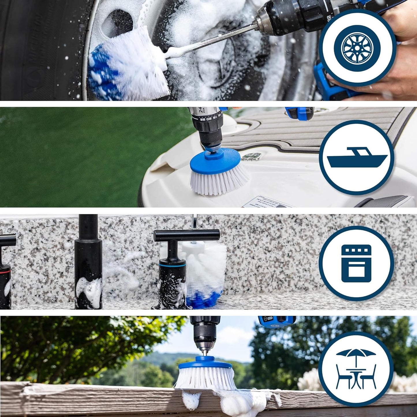 Drill-Powered Cleaning Brushes - 2-Brush Drill Accessory Combo Kit