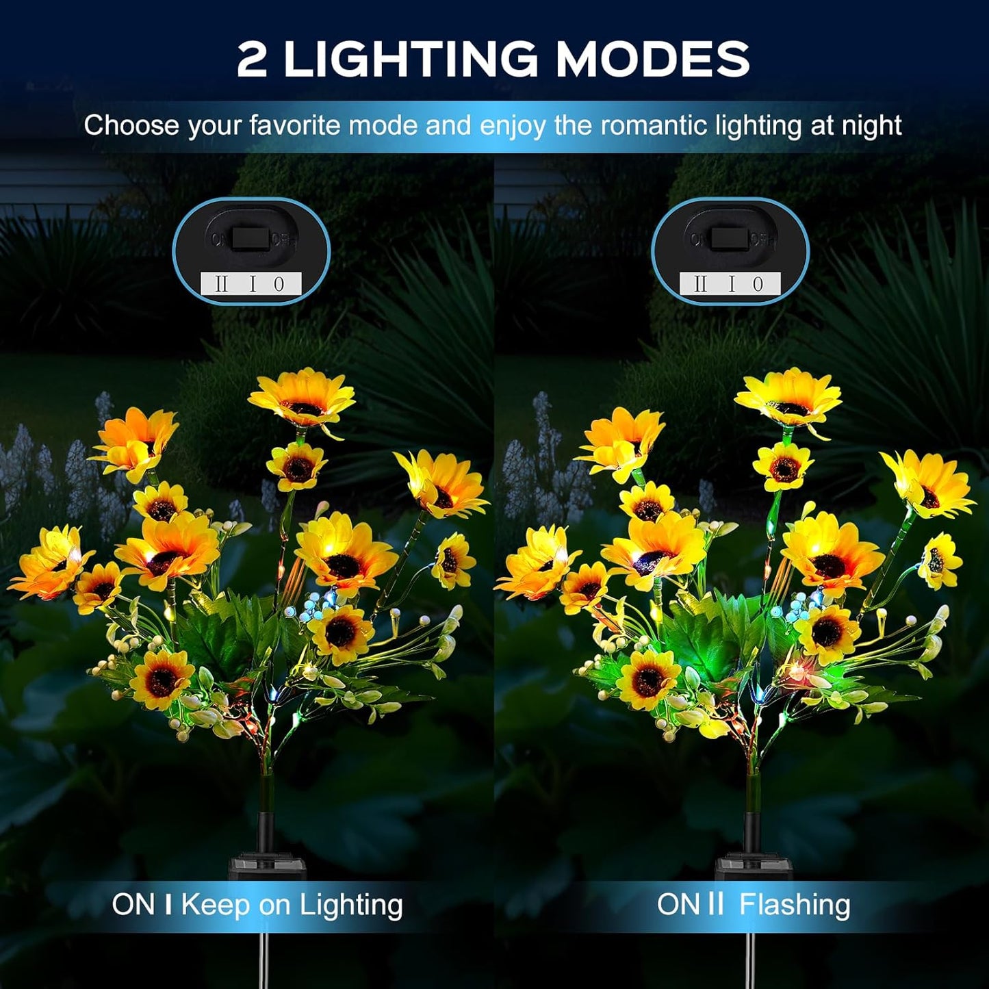 TANSOREN 4 Pack Solar Garden Lights Outdoor, Colorful LED Waterproof Solar Powered Sunflowers Landscape Lights for Outside Yard, Patio, Pathway Decorative, Décor, Gifts, Two Lighting Modes