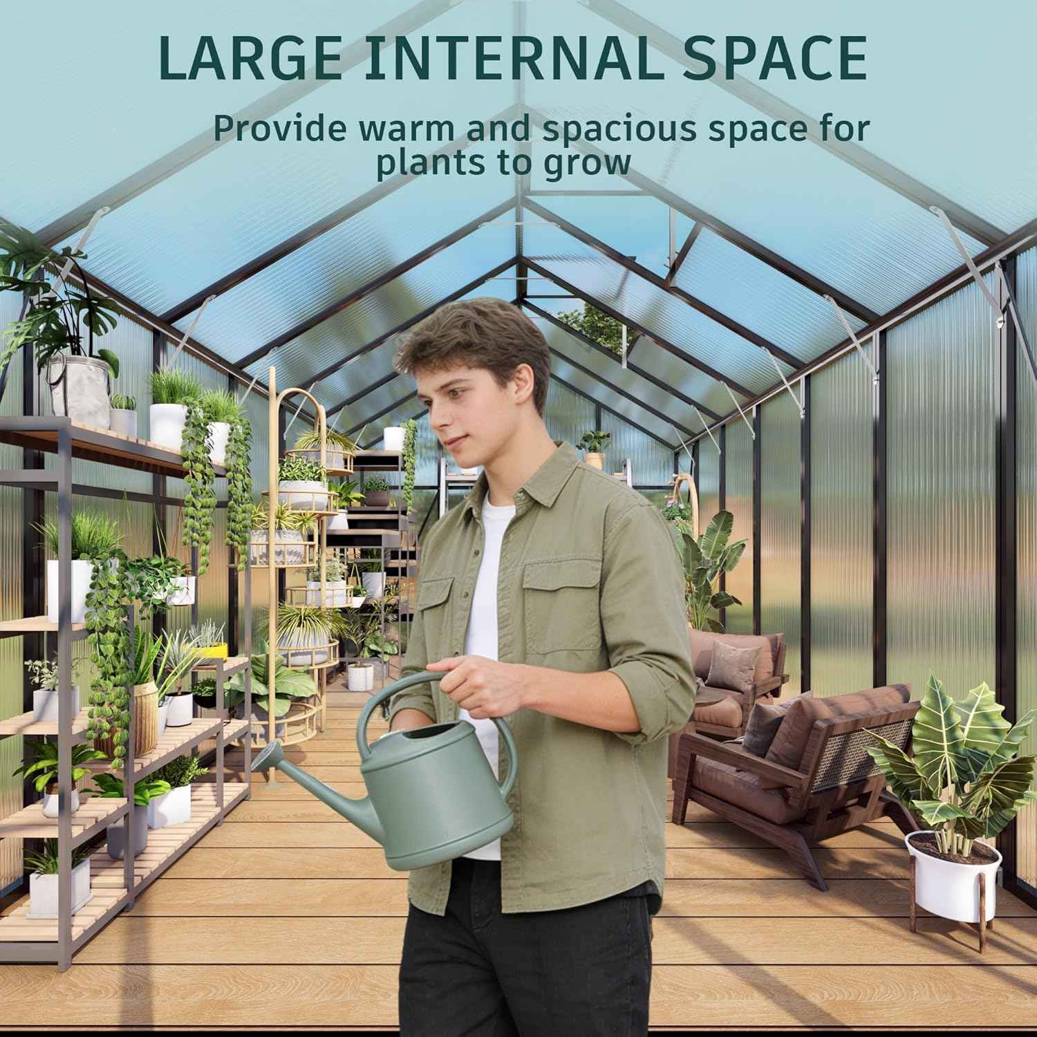 Greenhouse for Outdoors 8x14x7.8 FT, Polycarbonate Greenhouse with Stronger Wind Protection and Roof Vent, Walk-in Large Aluminum Sunroom Winter Proof, Black