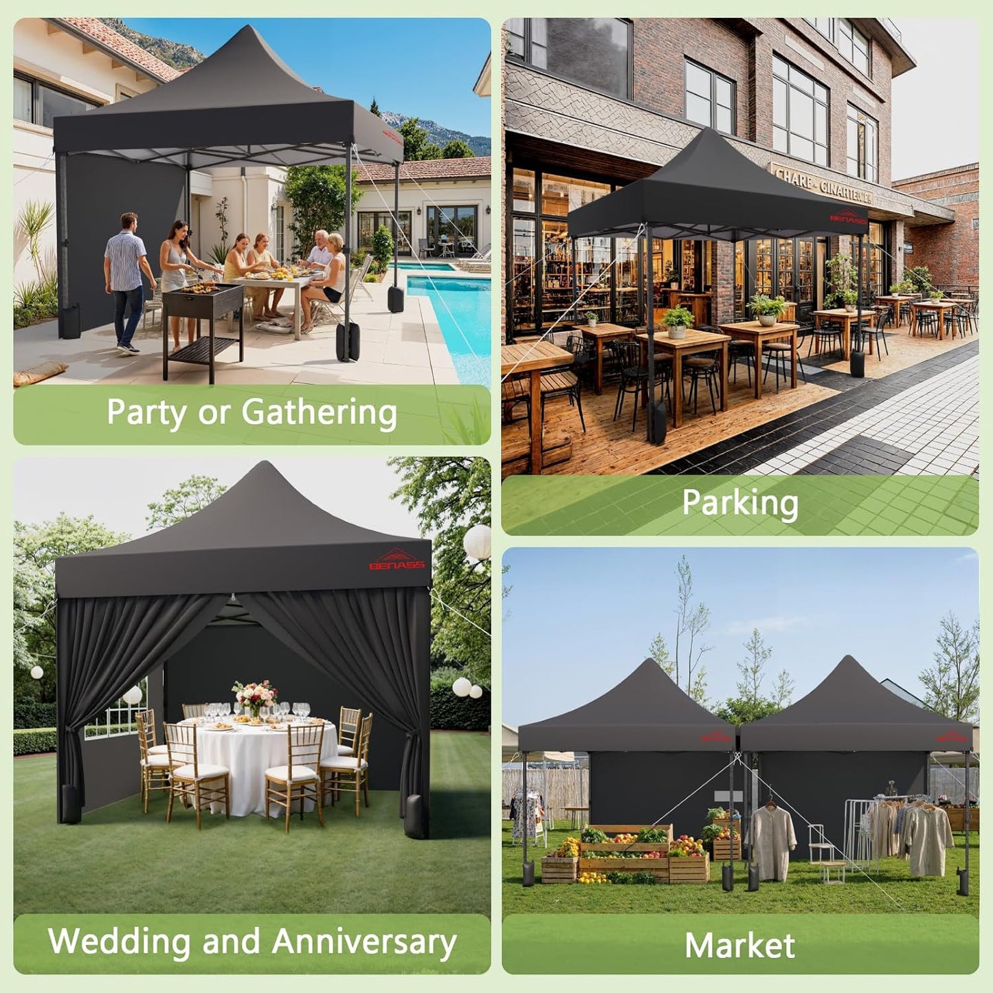 10x10 Heavy Duty Pop Up Canopy with 4 Sidewalls, 550D Commercial Easy Up Canopy Tent, Waterproof Outdoor Party Event Tent with Roller Bag, Black