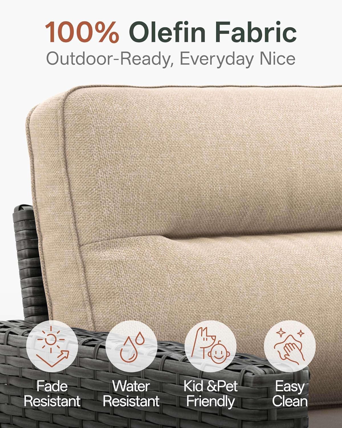 Luxury 5-Piece Patio Furniture Set with 6-Inch Thick Cushions, Outdoor Swivel Rocker Chairs Set, Wicker Conversation Set for Porch, Deck, Balcony, Yard in Beige