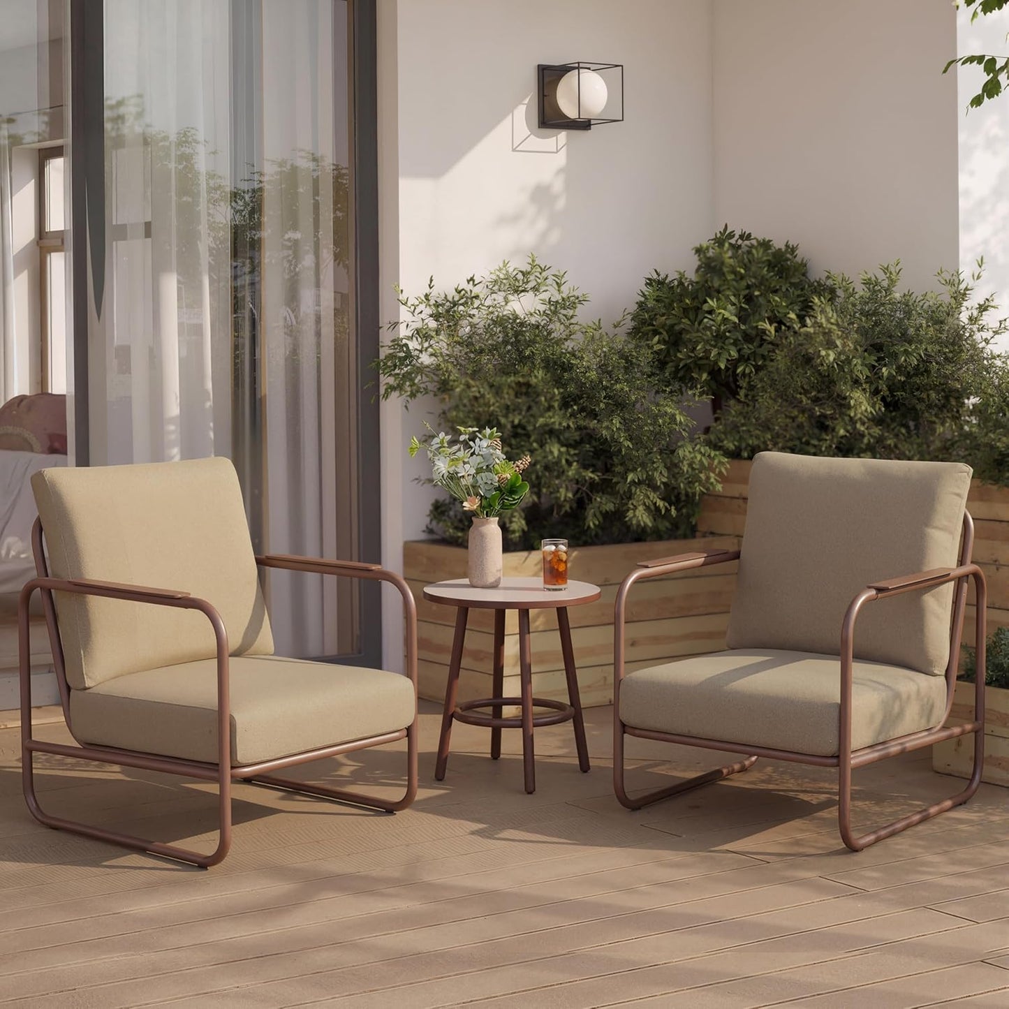 3-Piece Aluminum Outdoor Conversation Set, Modern Deep Seating Chairs with Thick Cushions & Coffee Table, Weather-Resistant for Garden, Porch, Deck, Balcony