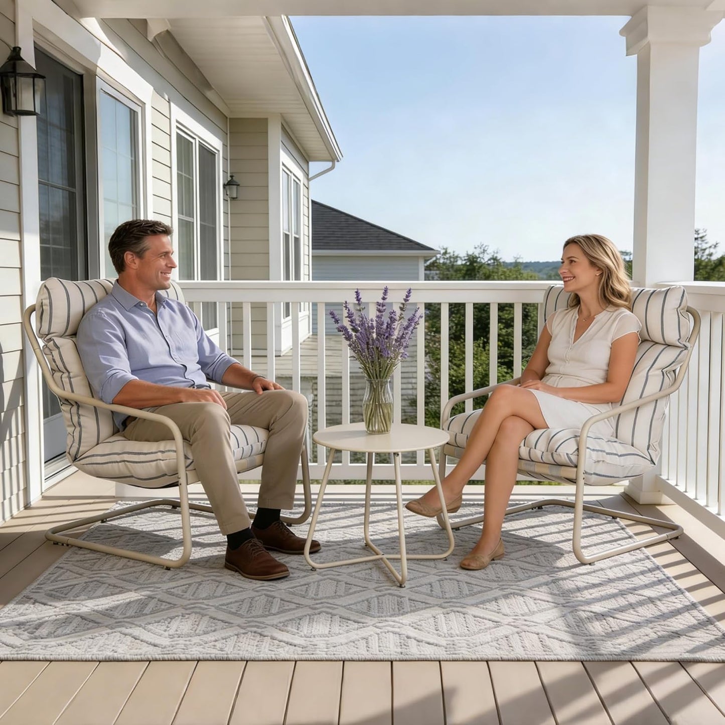 Grand patio 3-Piece Bistro Set, Ergonomic Comfy Outdoor Chairs with Thick Cushions and Round Coffee Table, Oversized Outdoor Patio Furniture Set for Garden, Balcony, Backyard