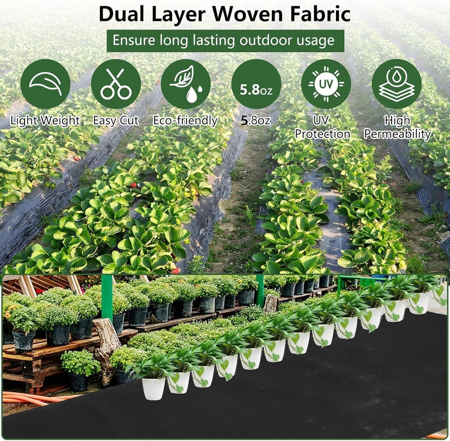 PioneerWorks Woven Landscape Fabric 5.8oz, 4 x 100FT Weed Fabric Barrier, Double Layer, Weed Control Fabric Ground Cover, Garden Fabric Weed Barrier, Gardening Mat for Garden Beds, Landscap