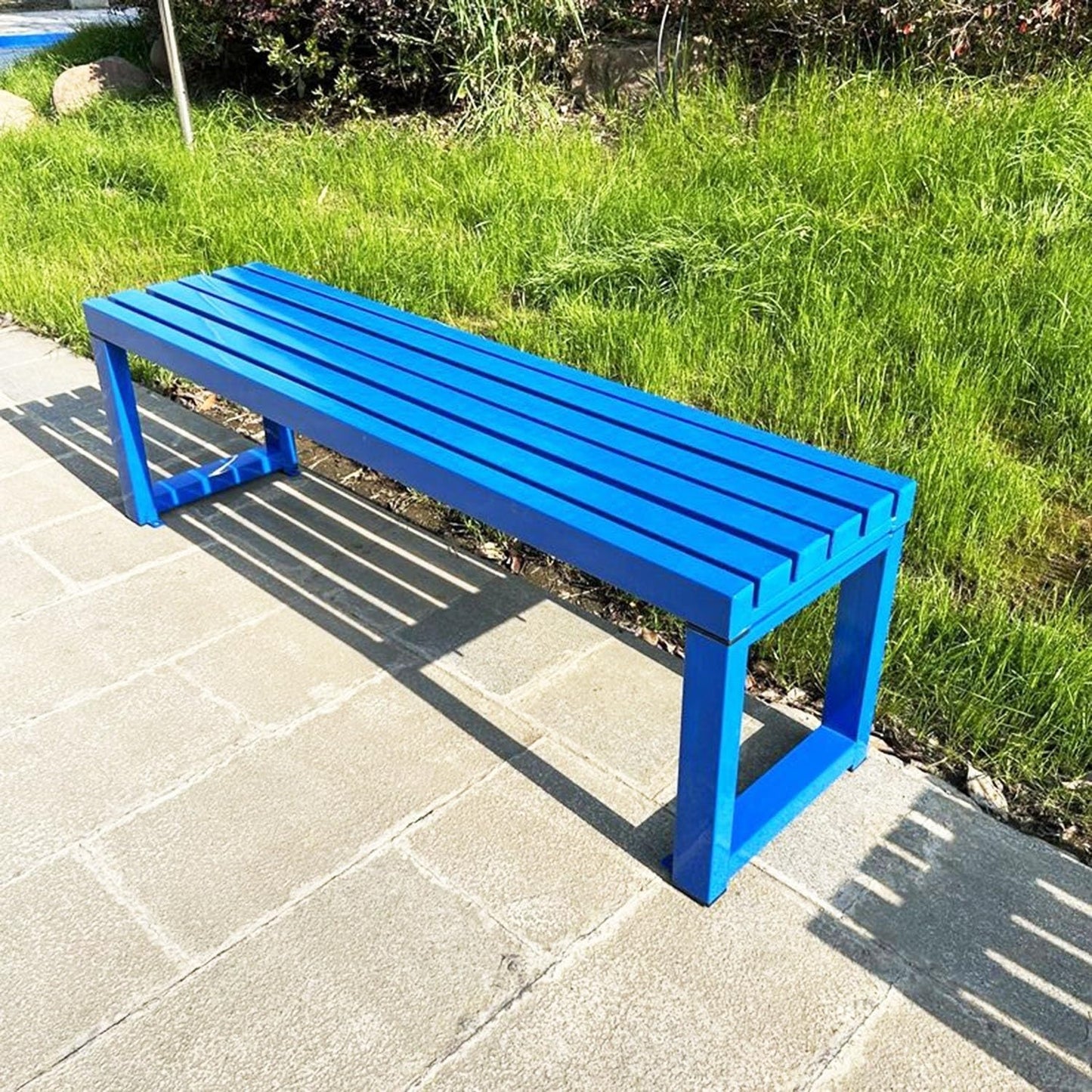 Weatherproof Metal Dining Bench, Outdoor Bench Backless Patio Bench 2-Person Farmhouse Bench Garden Bench for Kitchen, Living Room, Entryway(Blue,40in)