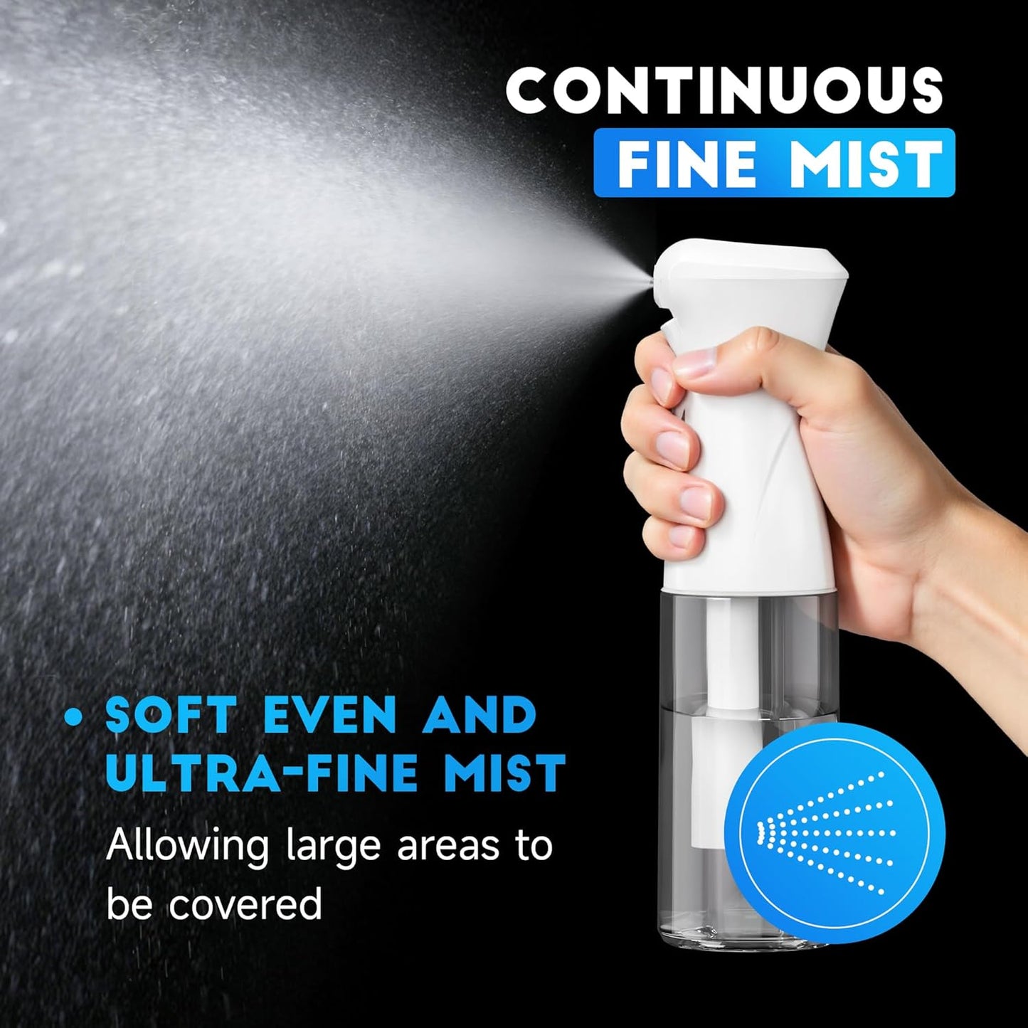 Spray Bottle for Hair, Continuous Ultra Fine Mister Spray Bottle, Refillable Water Sprayer for Hairstyling, Plants, Pets, Cleaning, Skincare (3 Pack 6.8OZ/200ML,White+Black+Terracotta)