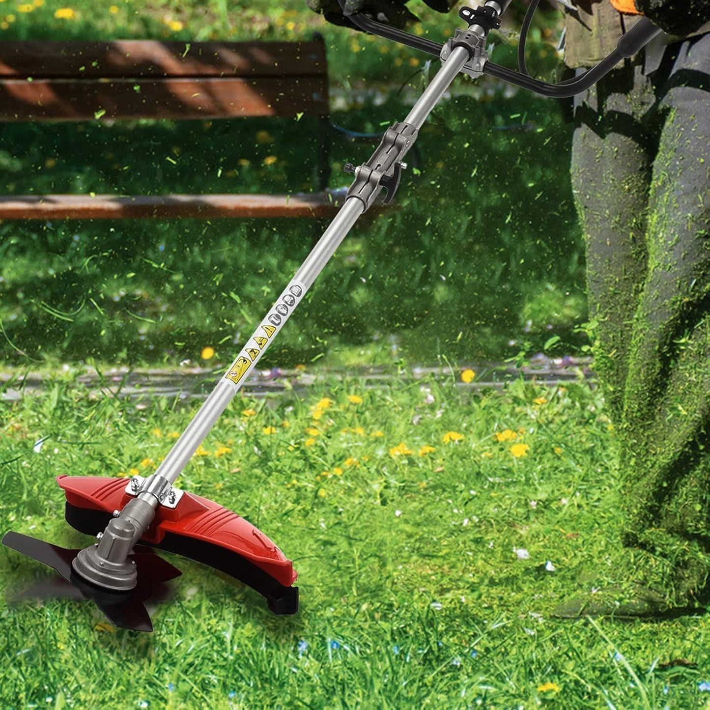 52CC Gas Power String Trimmer Cordless, 2 in 1 Multifunction Petrol Hedge Trimmer, Gas Lawn Mower Brush Cutter, 2-Stroke Weed Wacker, for Lawn, Garden, etc (2 in 1 red)