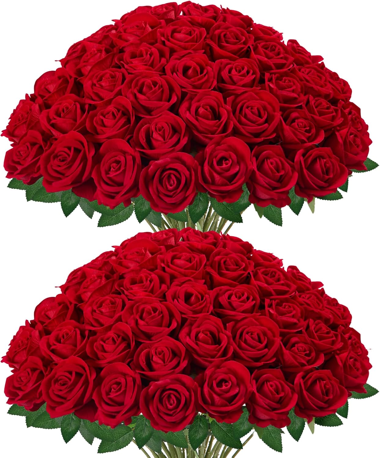 InnoGear 50 Pcs Red Roses Artificial Flowers, Fake Velvet Silk Rose Bulk Faux Flower for Mother's Gift Decoration DIY Wedding Centerpieces Proposal Bridal Bouquets Party Floral Decor (50, Red)