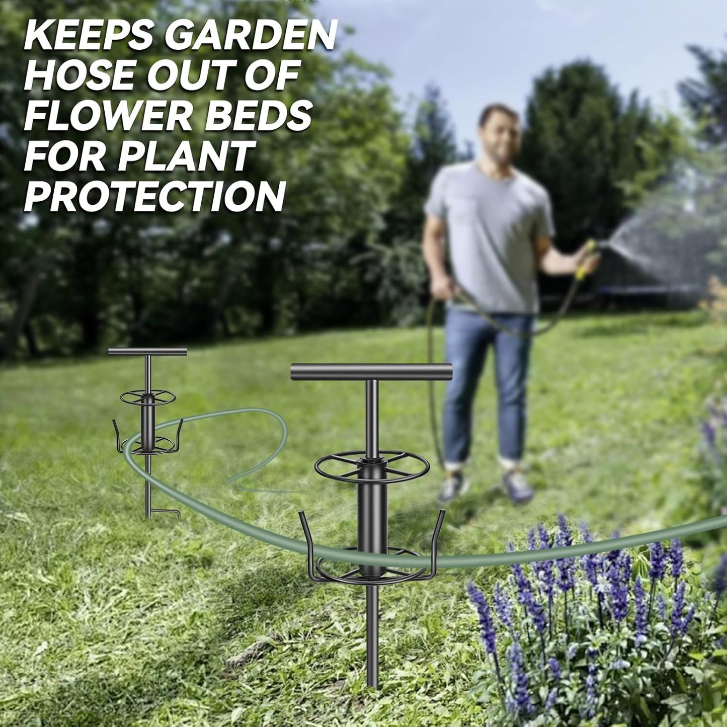 Garden Hose Guide Spike, Metal Hose Guides for Garden Heavy Duty, Hose Pulling Stand Reel for Gardens Corner, Auxiliary Water Hoses Support, Lawn & Gardens Watering Equipment, Plant Flower Protector