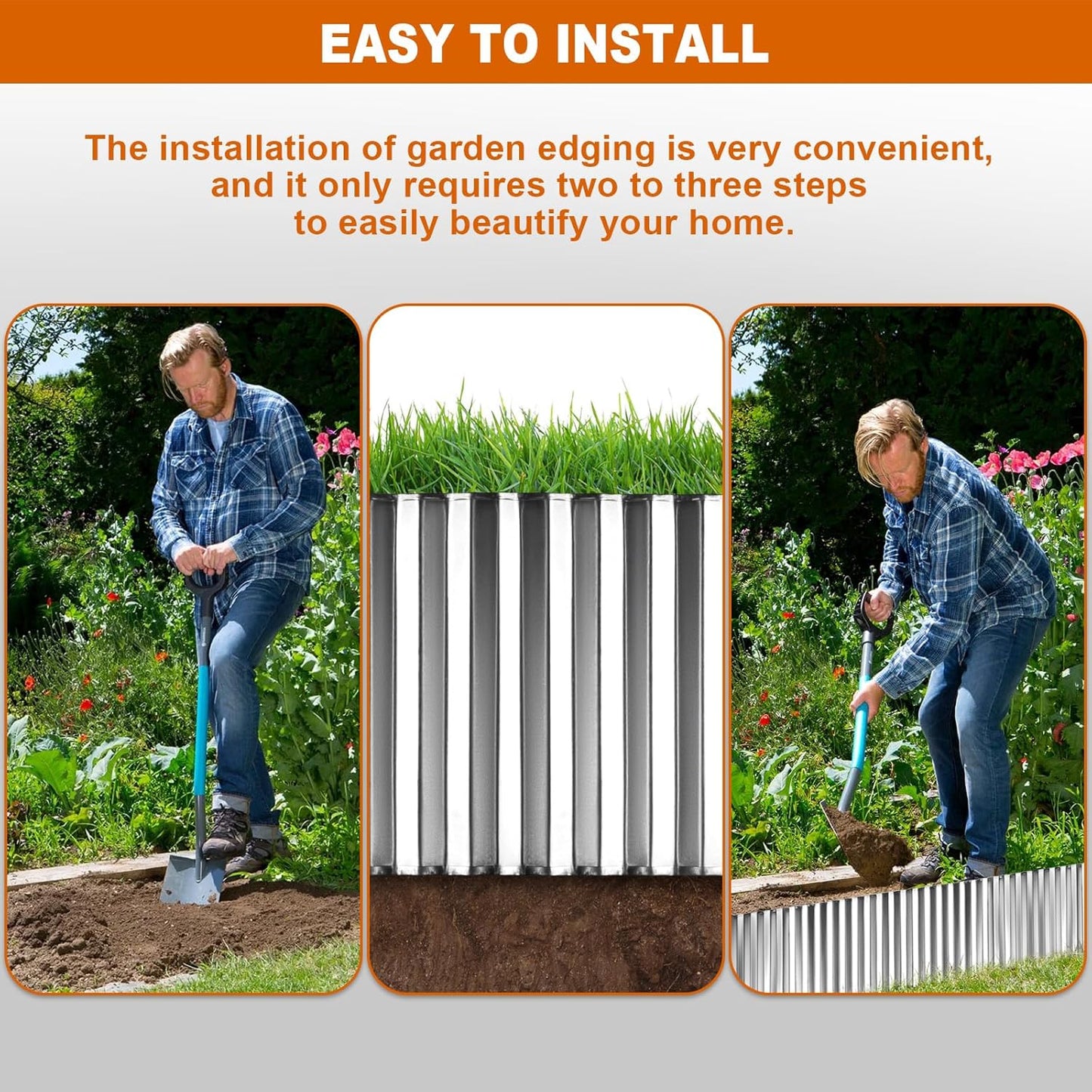 Corrugated Garden Edging 12" x 20',Metal Landscape Edging Sturdy Garden Long Strips,Metal Edging for Landscaping,Steel Garden Edging (Silver)