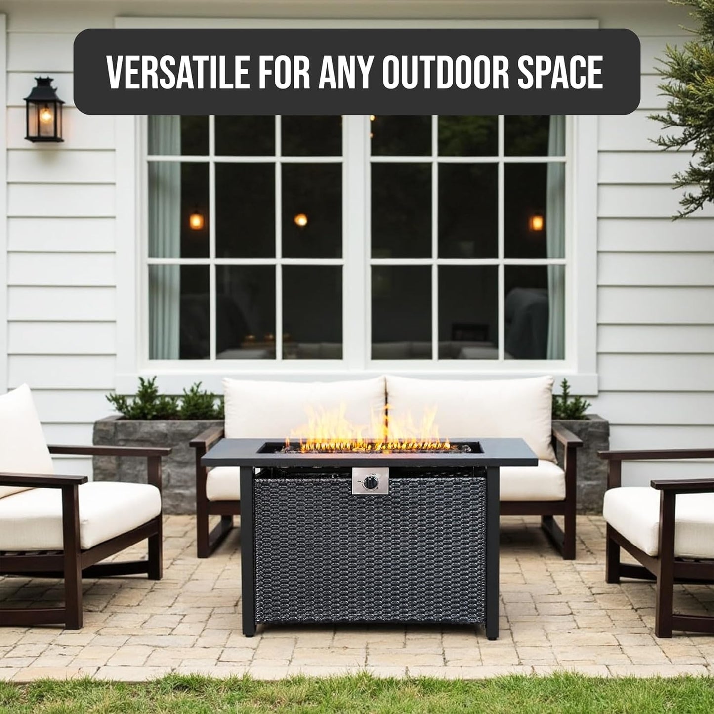 Propane Fire Pit Table – Rectangle 43 Inch Outdoor Firepit for Patio, Balcony, and Garden – Versatile Gas Fire Pit with Lava Rock & Table Lid
