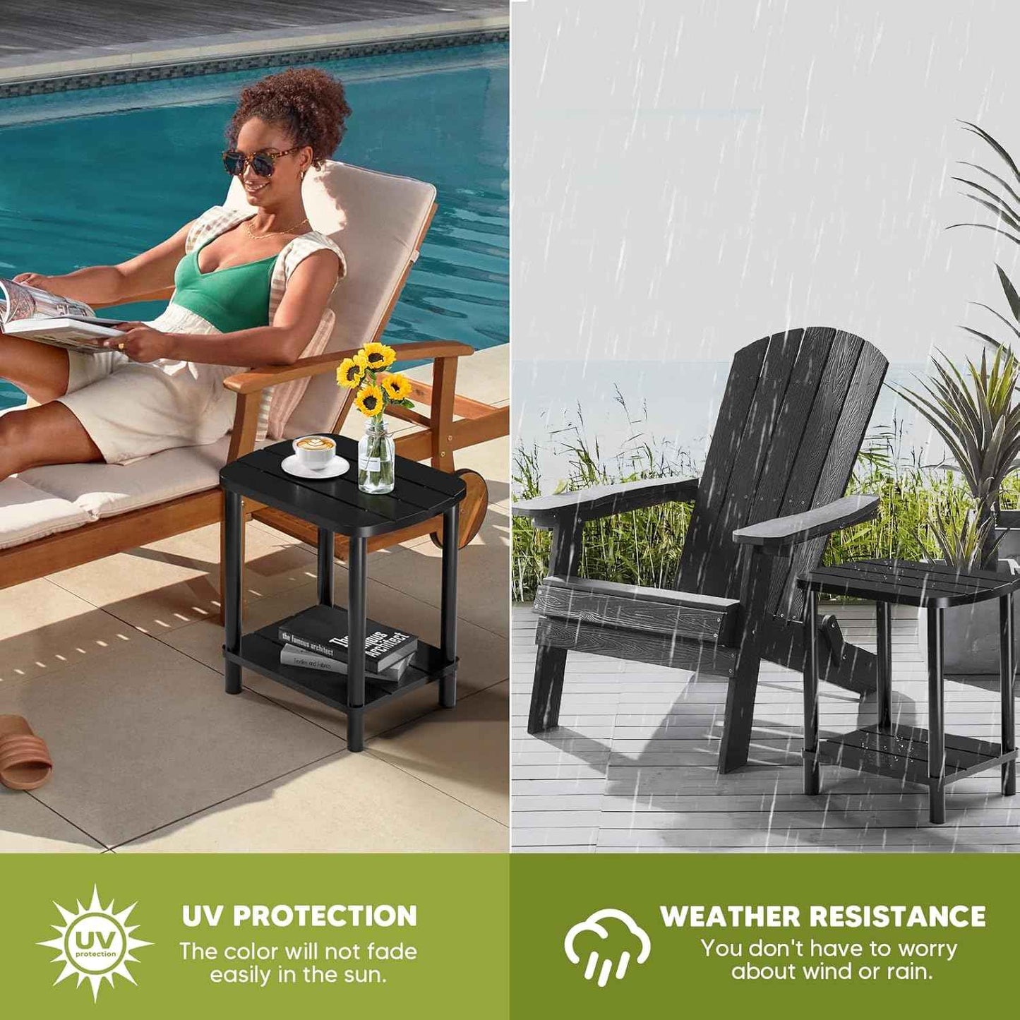 LEJANEOYE Outdoor Coffee Table, 2-Tier Adirondack Outdoor Side Table Weather Resistant, Patio End Table for Pool, Porch, Backyard.