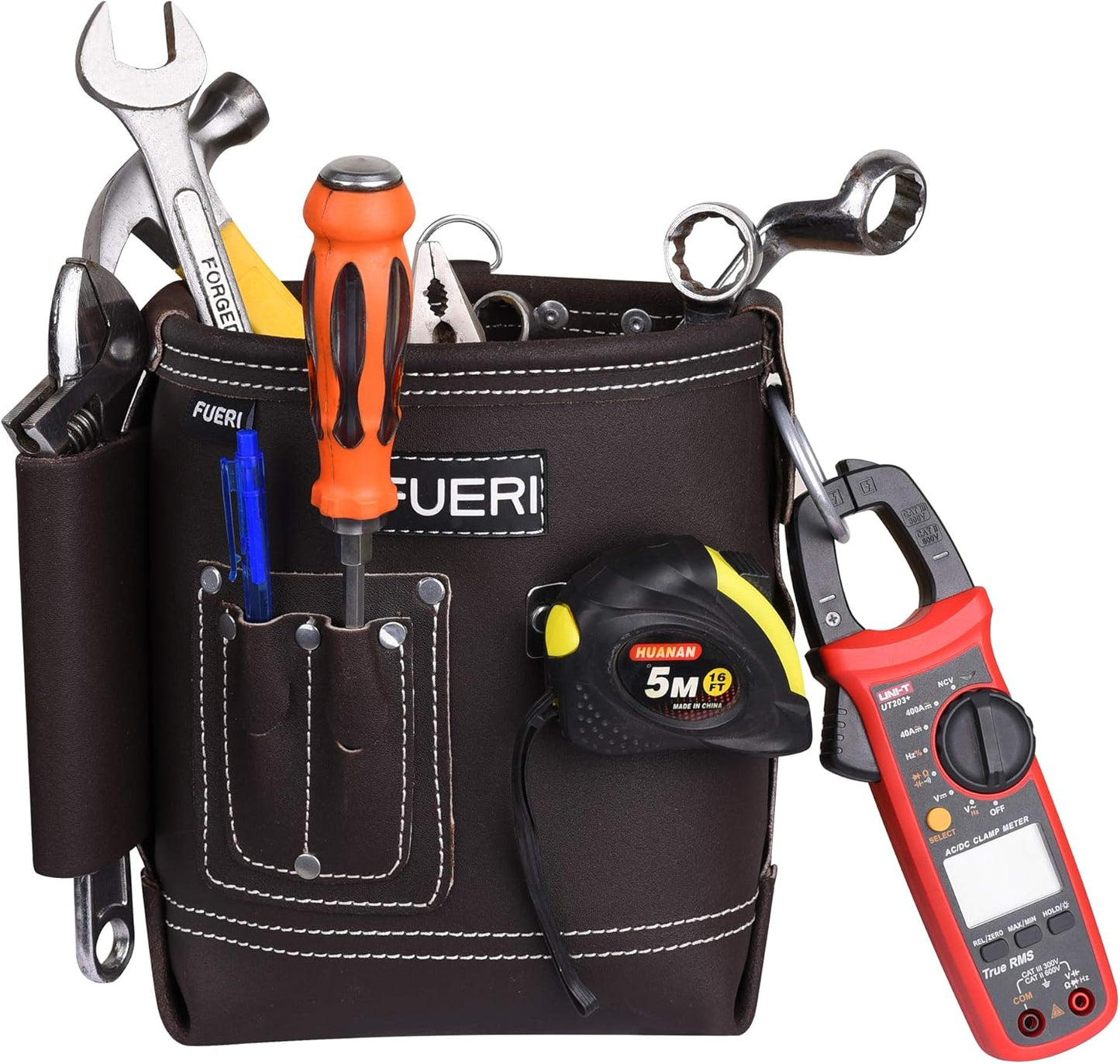 FUERI Leather Tool Pouches Carpenter Pouch Electrician Bag Tools Belt Suspenders Organizer for Men Construction Heavy Duty Iron Work