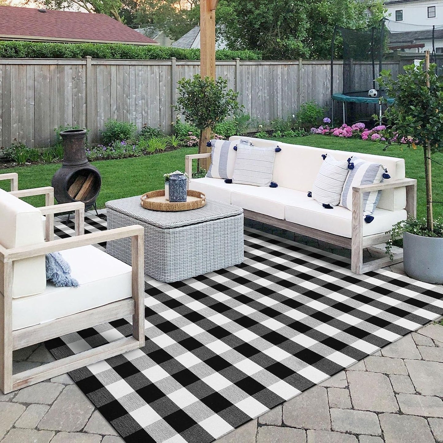 IOHOUZE Buffalo Plaid Checkered Rug 8x10 Ft Front Door Mats, Washable Area Rugs for Front Porch Decor, Spring Summer Welcome Mats Outdoor, Black White Rug for Farmhouse/Entryway/Home Entrance