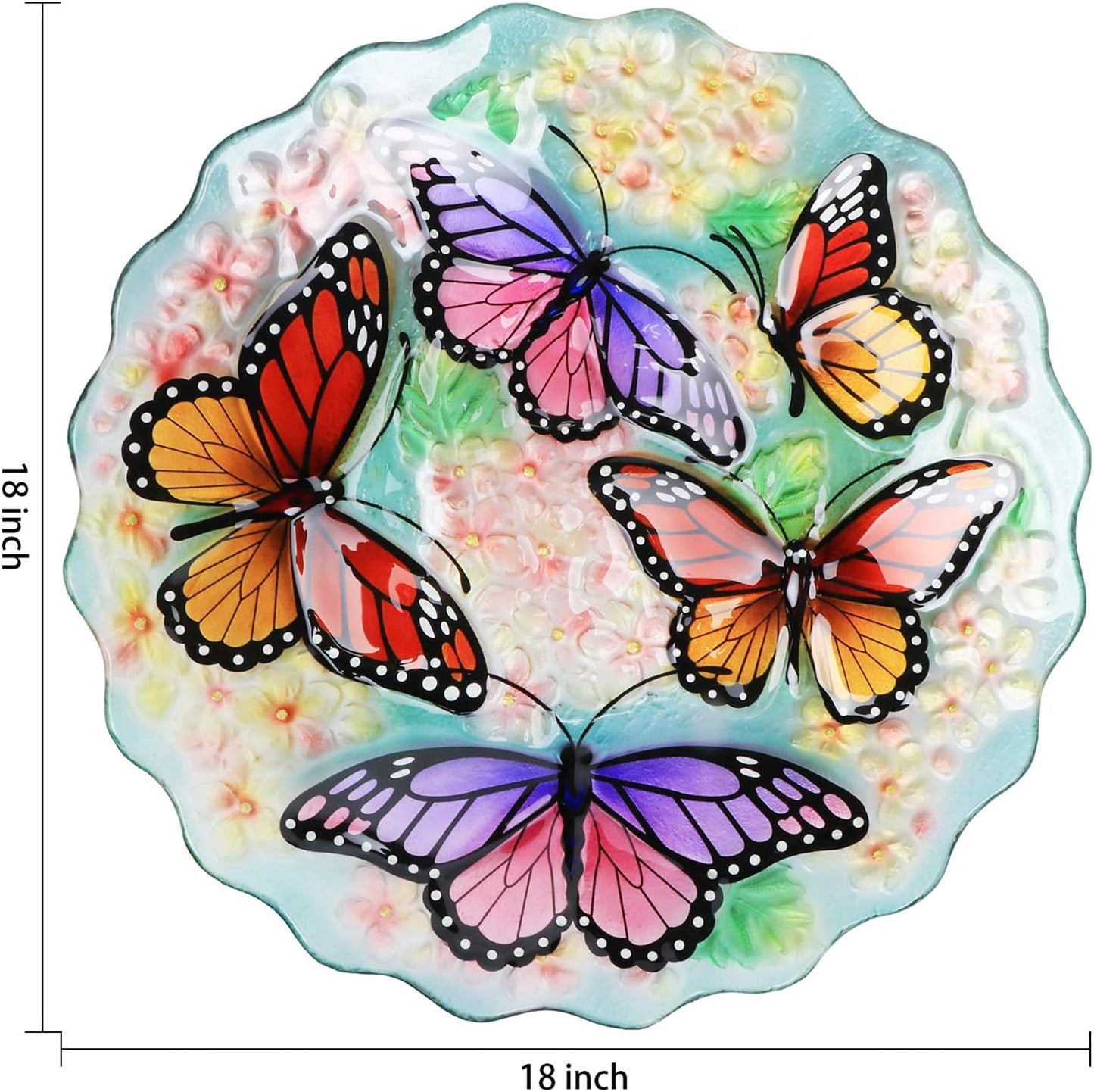 Glass Bird Bath Outdoor with Metal Stand for Lawn Yard Garden Decor Butterfly Bird Feeder