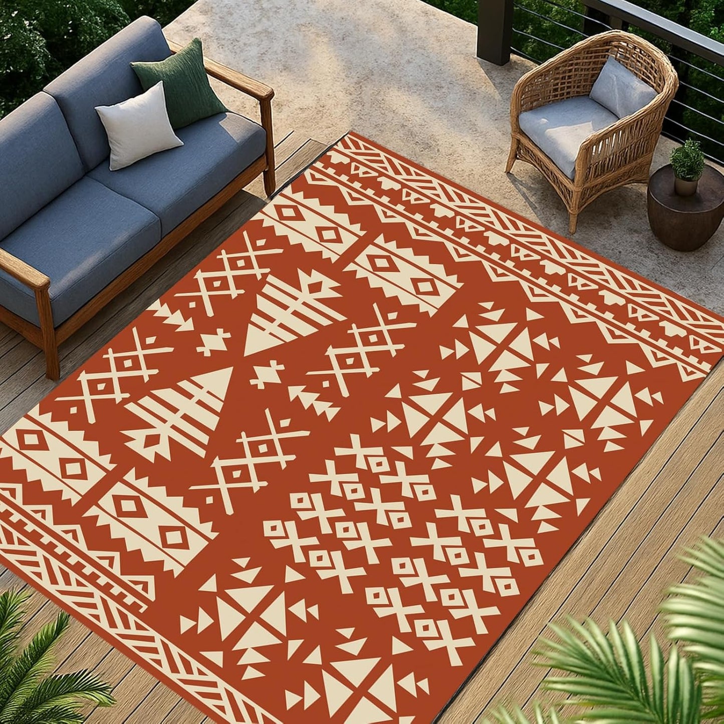 WILDROOTS 5x8 Feet Plastic Exotic Red Outdoor Rug, Stain Resistant Waterproof Reversible Outdoor Patio Rug, Fade Resistant Camping Rug