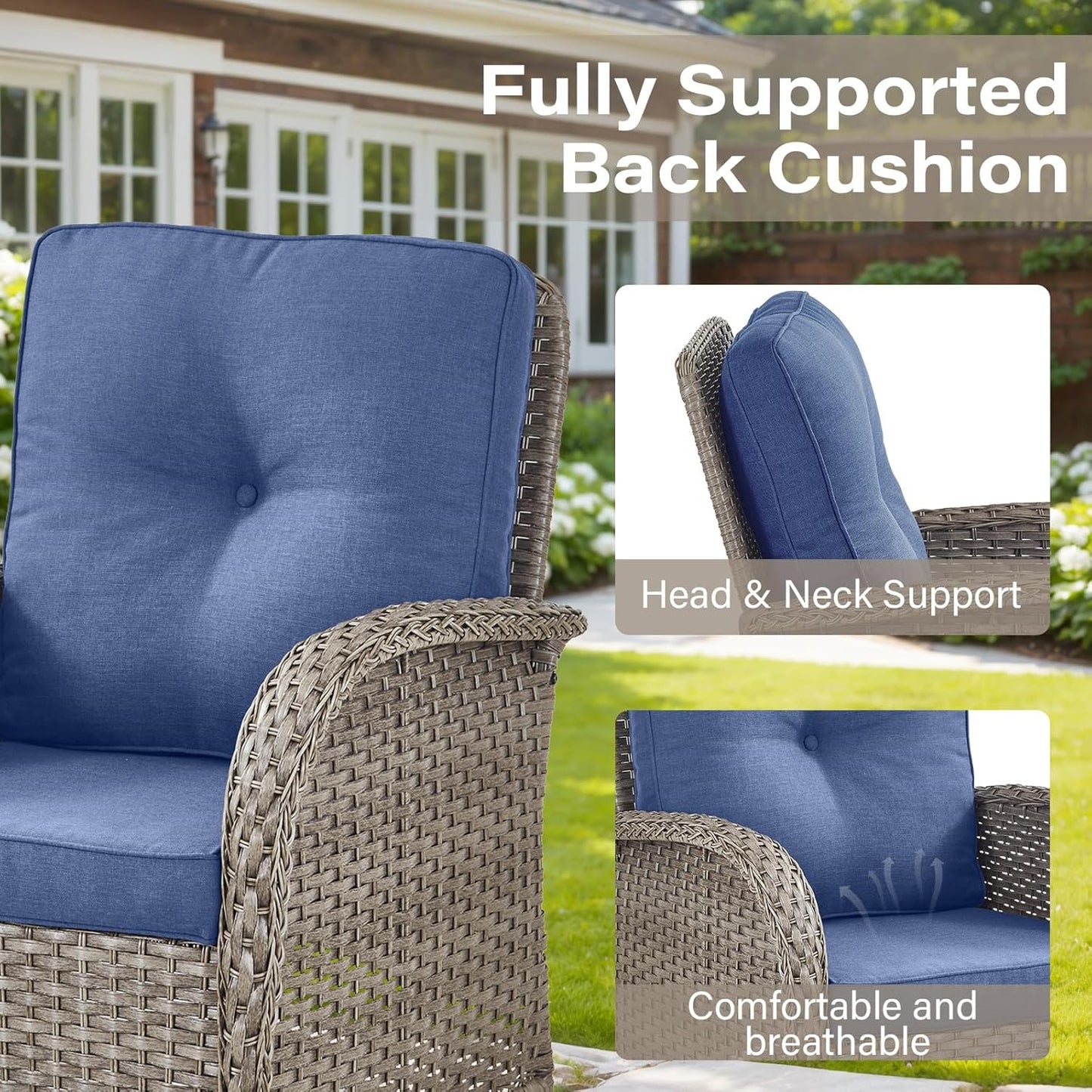6 Pieces Wicker Patio Conversation Sets with Outdoor Swivel Rocker Chairs and Loveseat Glider Chair, All-Weather Rattan Furniture Set for Patio Deck Sunroom Backyard