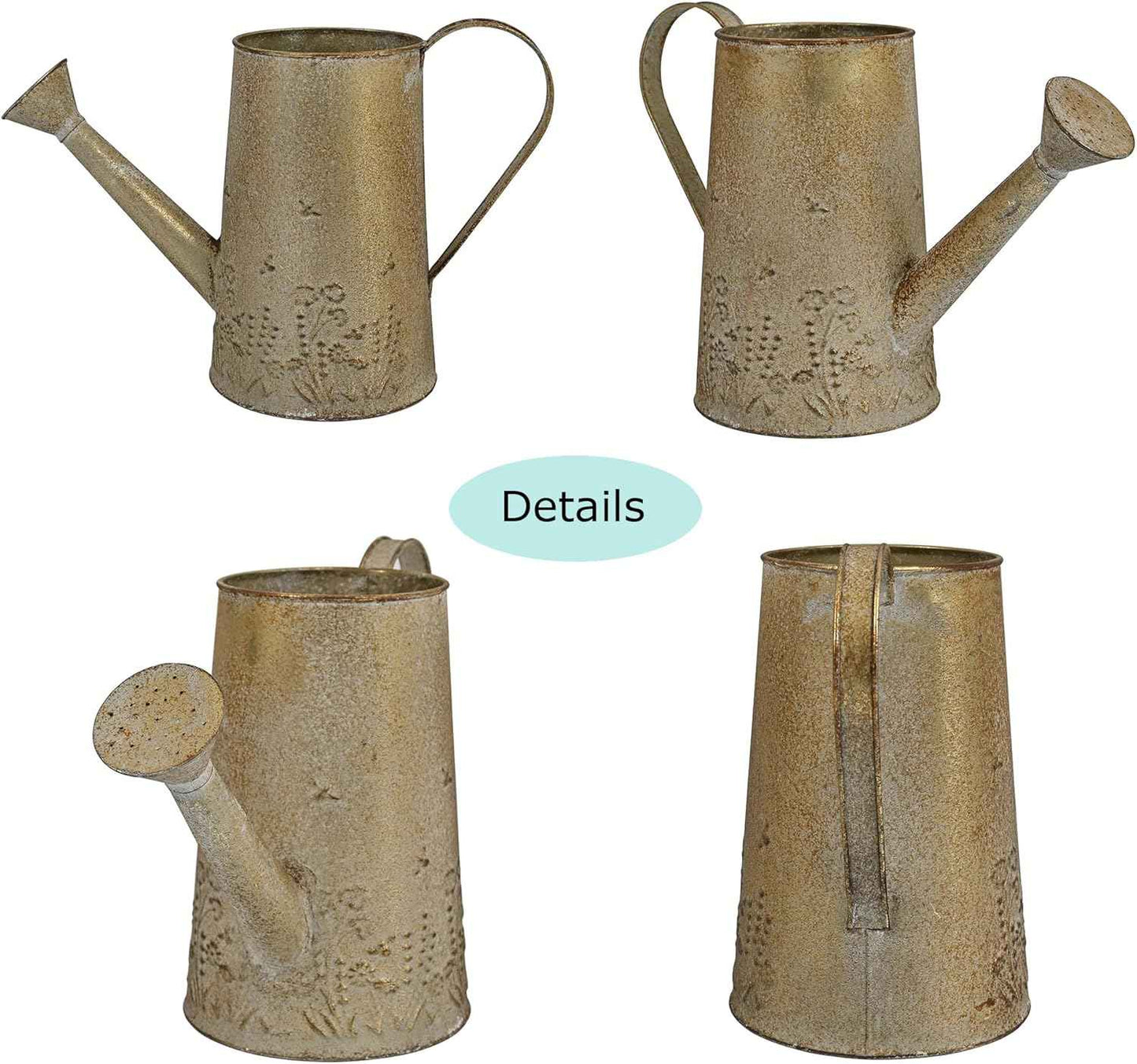 Vintage Metal Watering Can with Floral Embossed Design Garden Distressed Gold Decorative Watering Pot Planter Farmhouse Waterer for Home Indoor Outdoor Garden Balcony Courtyard