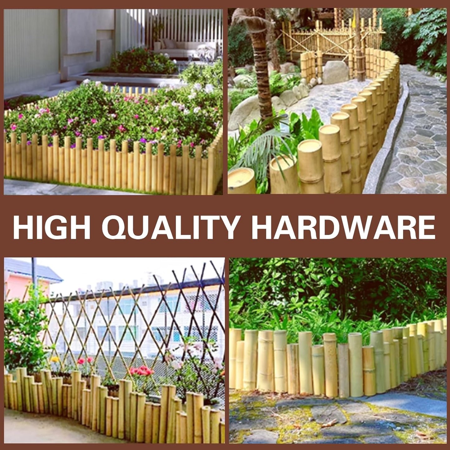 Bamboo Short Fence with Ground Spikes, Outdoor Landscape Edging Flexible Decorative Border, Garden Lawn Edging Low Fence, for Yards Gardens Patios Lawns, 39.37'' L x 5.9''/7.87'' H (Yellow)