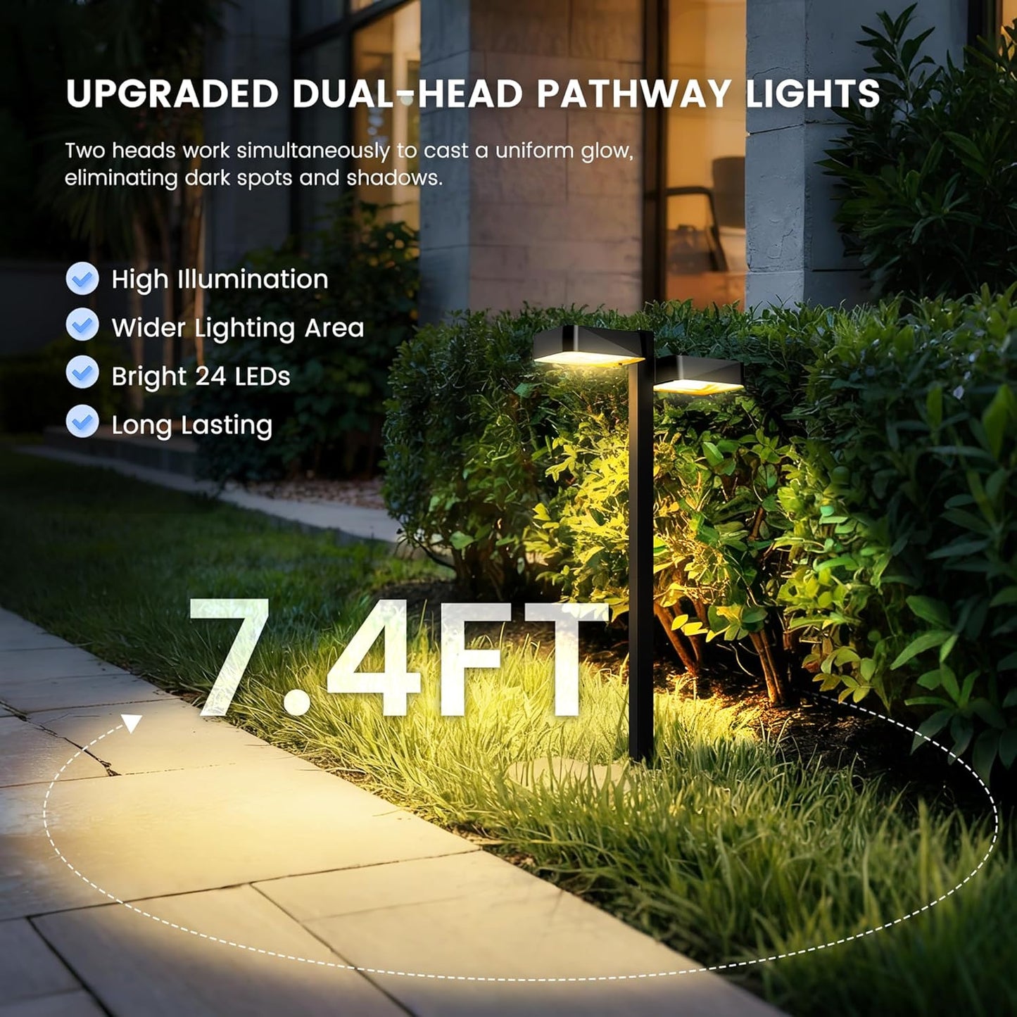 Solar Pathway Lights Outdoor Waterproof，4 Pack with 8 Head Modern Solar Lights, 2 Modes(Warm/Cold White) for Walkway,Yard,Patio,Driveway,Outside,Decor