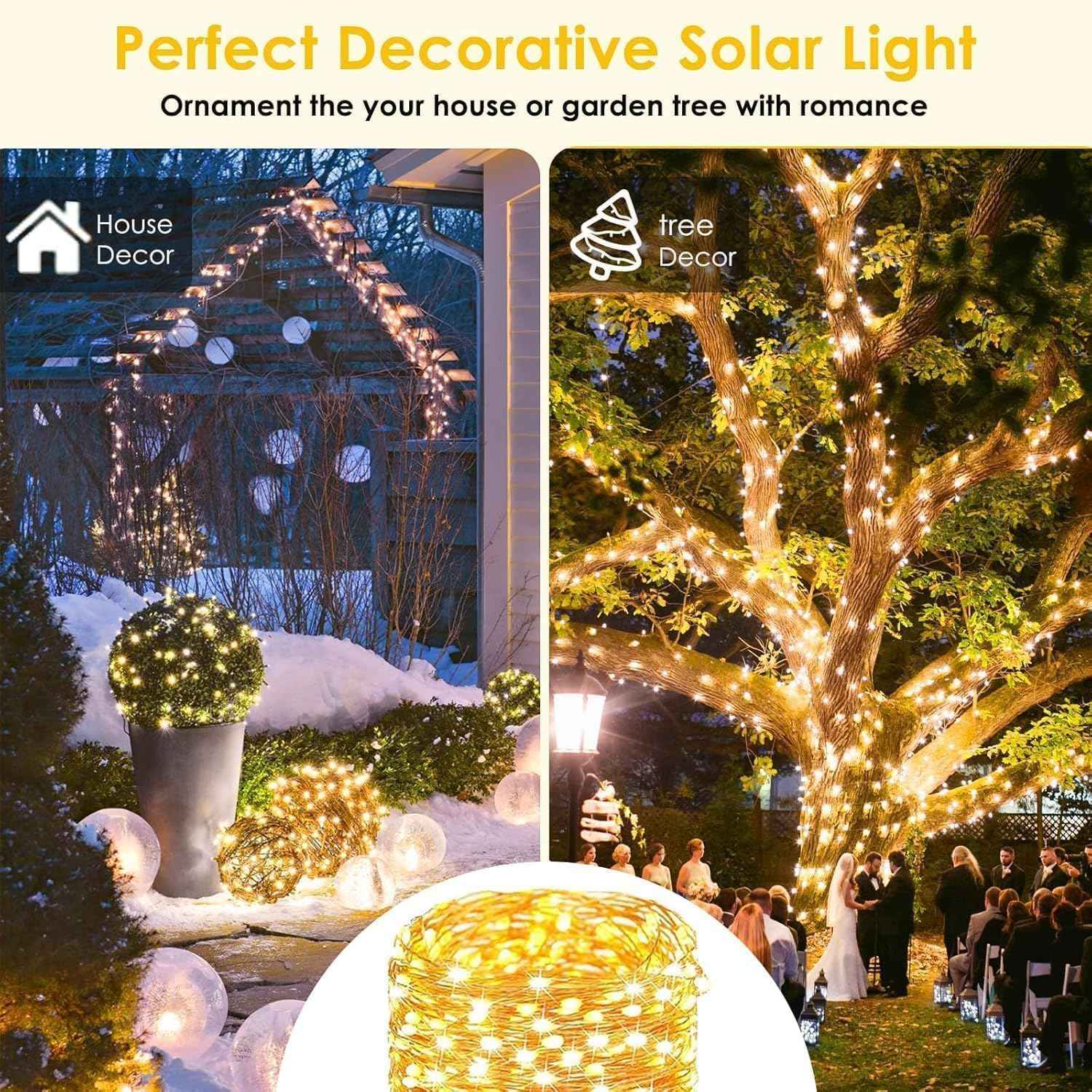 Extra-Long Solar String Lights for Outside, 6 Pack 600LED Solar Fairy Lights Outdoor Waterproof, Copper Wire with 8 Modes Solar Twinkle Lights for Tree Garden Party Patio Xmas Decor (Warm White)