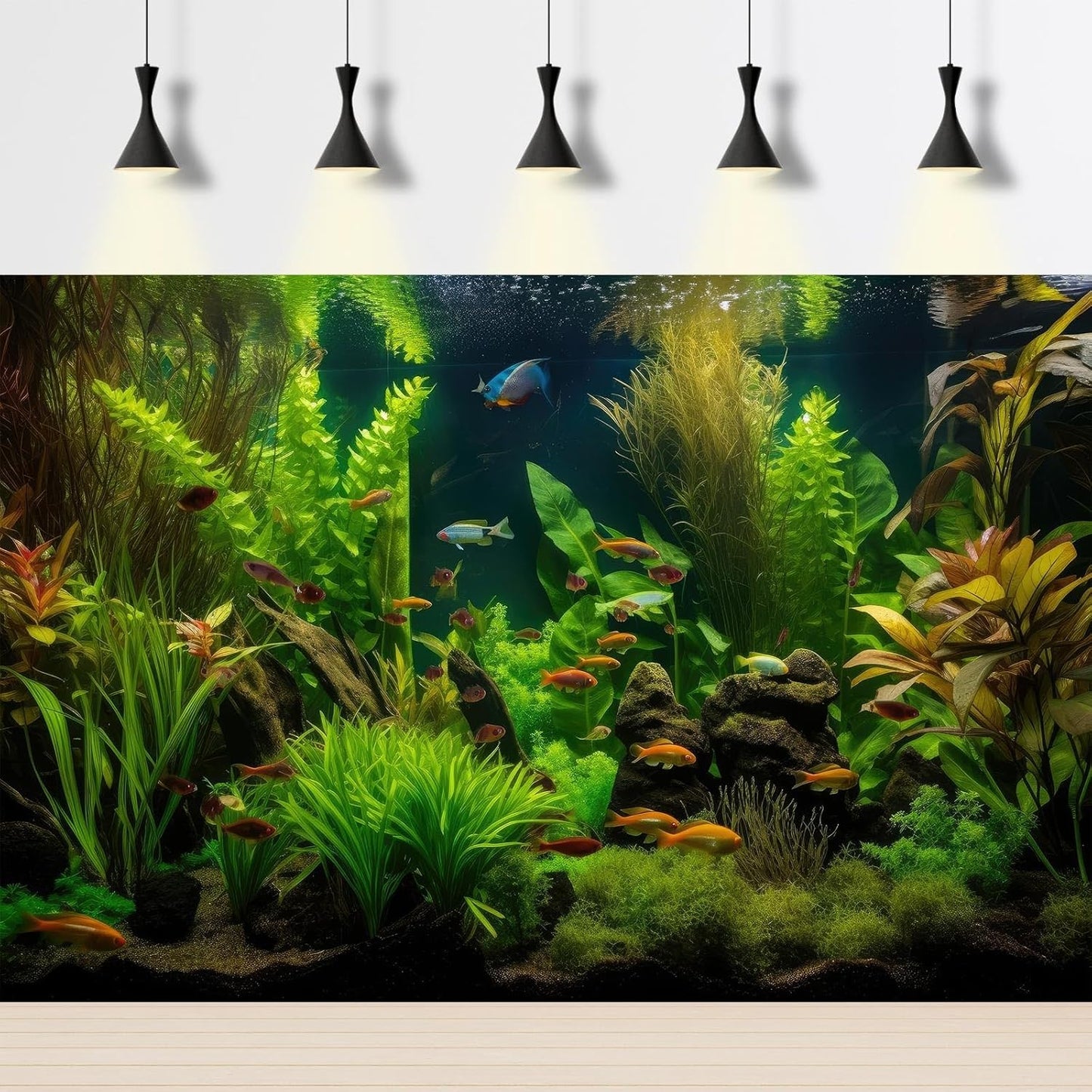 Aquarium Background Tropical Freshwater Colorful Fish Plants Fish Tank Background Tranquil Under The Sea Aquatic Plants Cork Redwood Root Lush Green Moss Reptile Tank Terrarium Background 36x18in