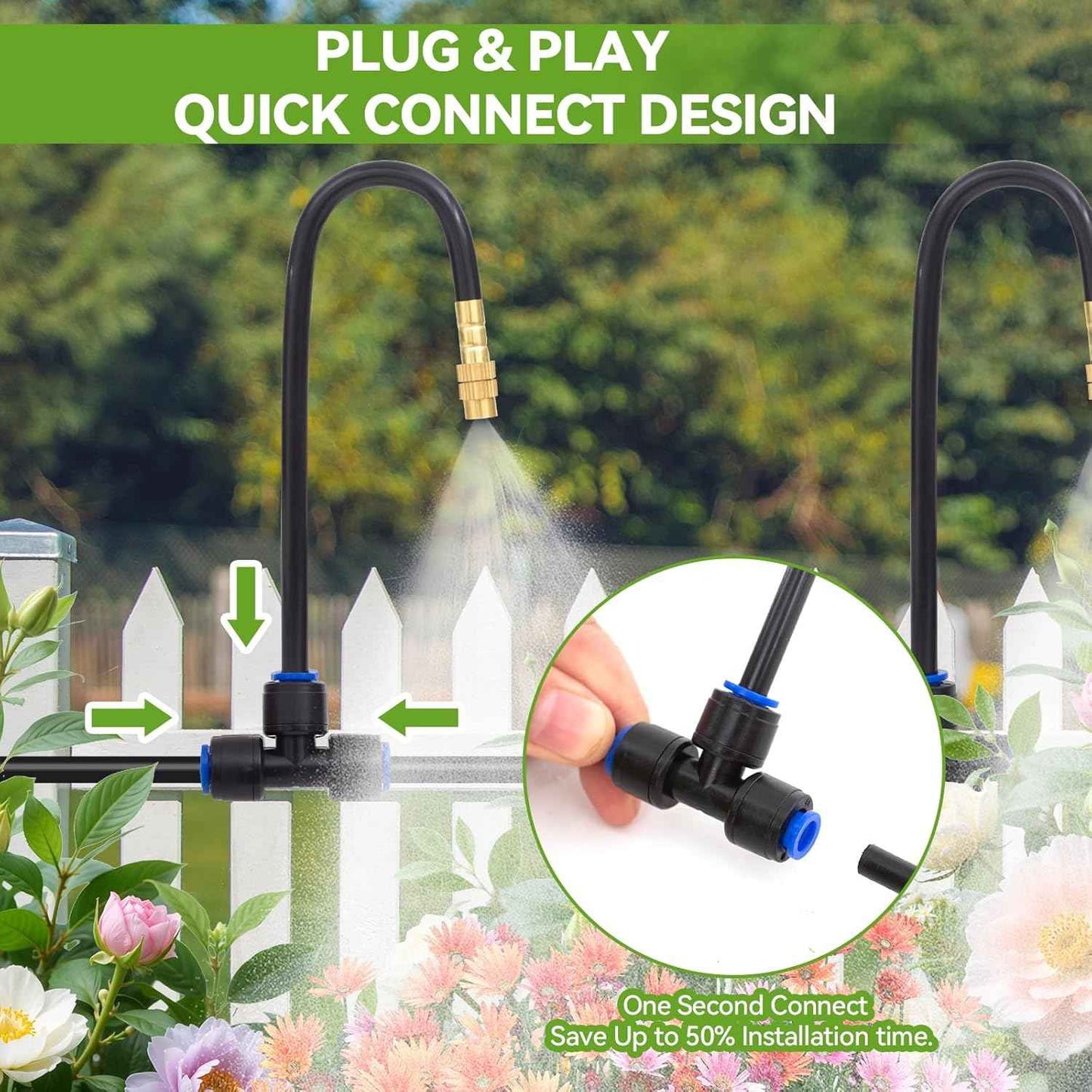 1/4" 120Ft Garden Drip Irrigation System with 16pcs 360°Adjustable Brass Nozzles & Bendable Rod, 2026-Upgraded Watering System Kit for Outdoor Raised Bed, Potted Plant, Yard, Greenhouse