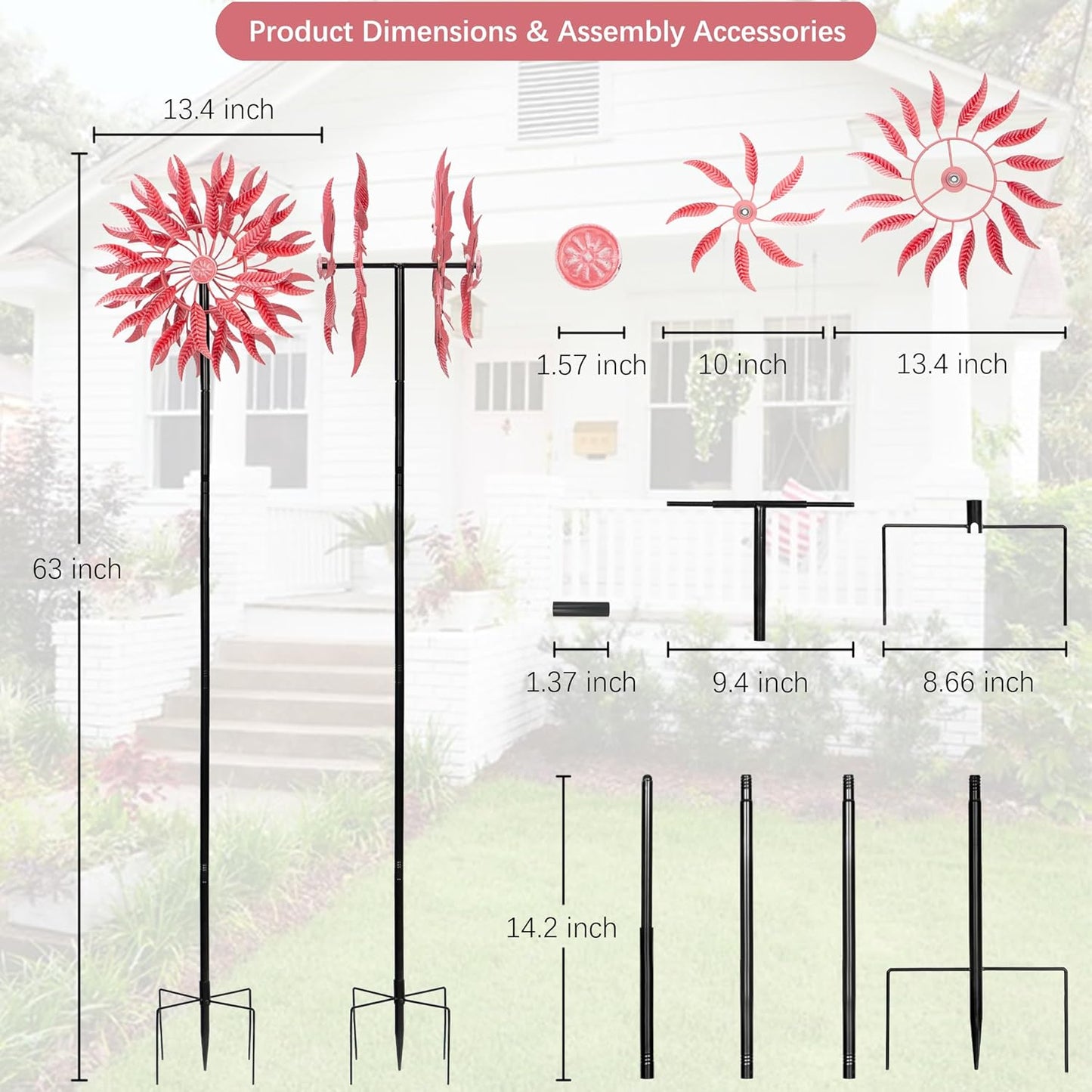 SenflameLarge Outdoor Metal Wind Spinner,Two-Way Wind Sculptures,360 Degrees Kinetic Wind Spinners Yard Art Decor for Patio, Lawn & Garden 63 * 13.4 Inches
