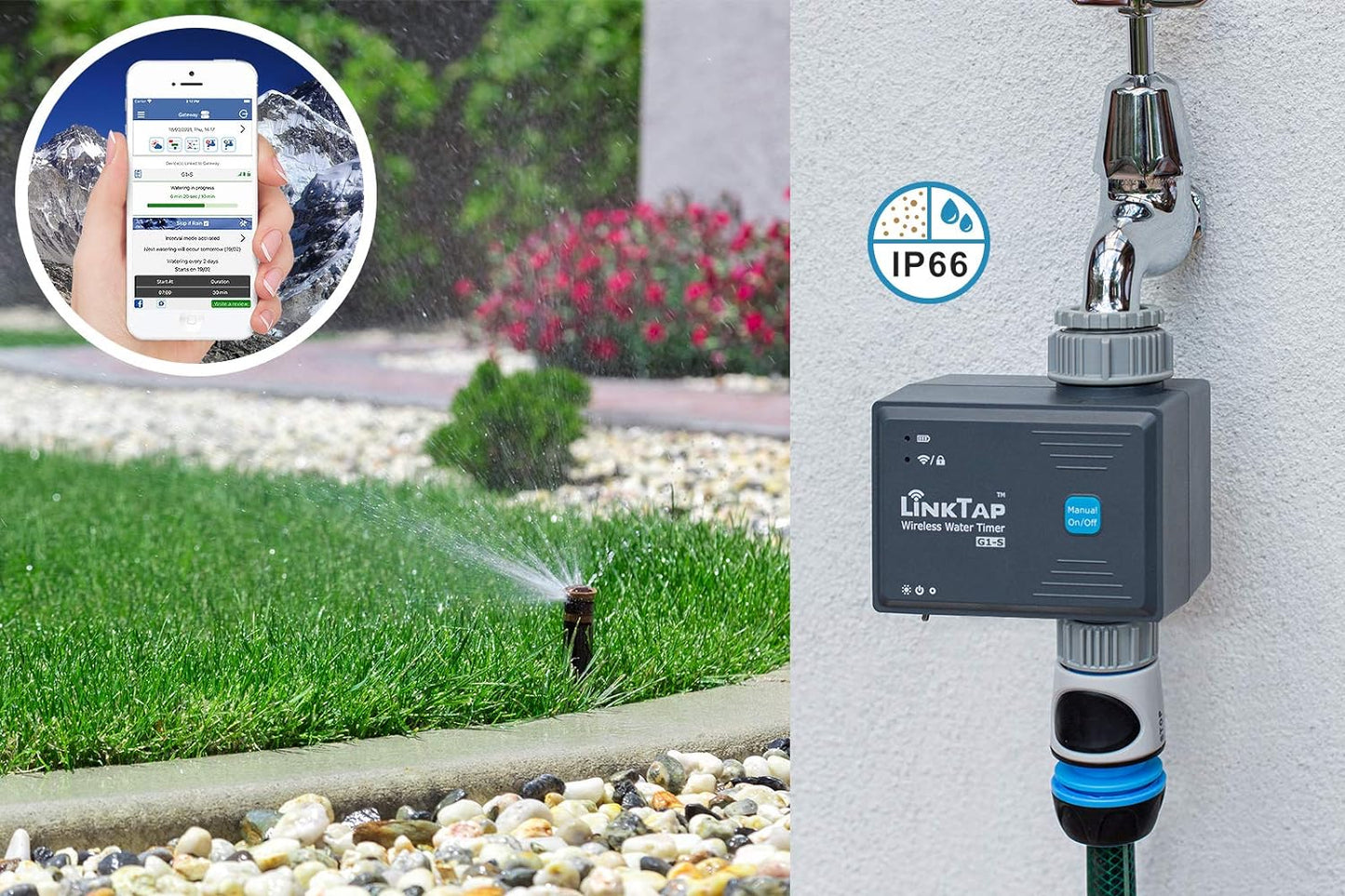 LinkTap G1S Wireless Water Timer (Requires Gateway), Smart Irrigation Hose Faucet Timer, Greater Range Than WiFi Sprinkler Timers, 2 Year Battery Life, Weather Aware, Alexa