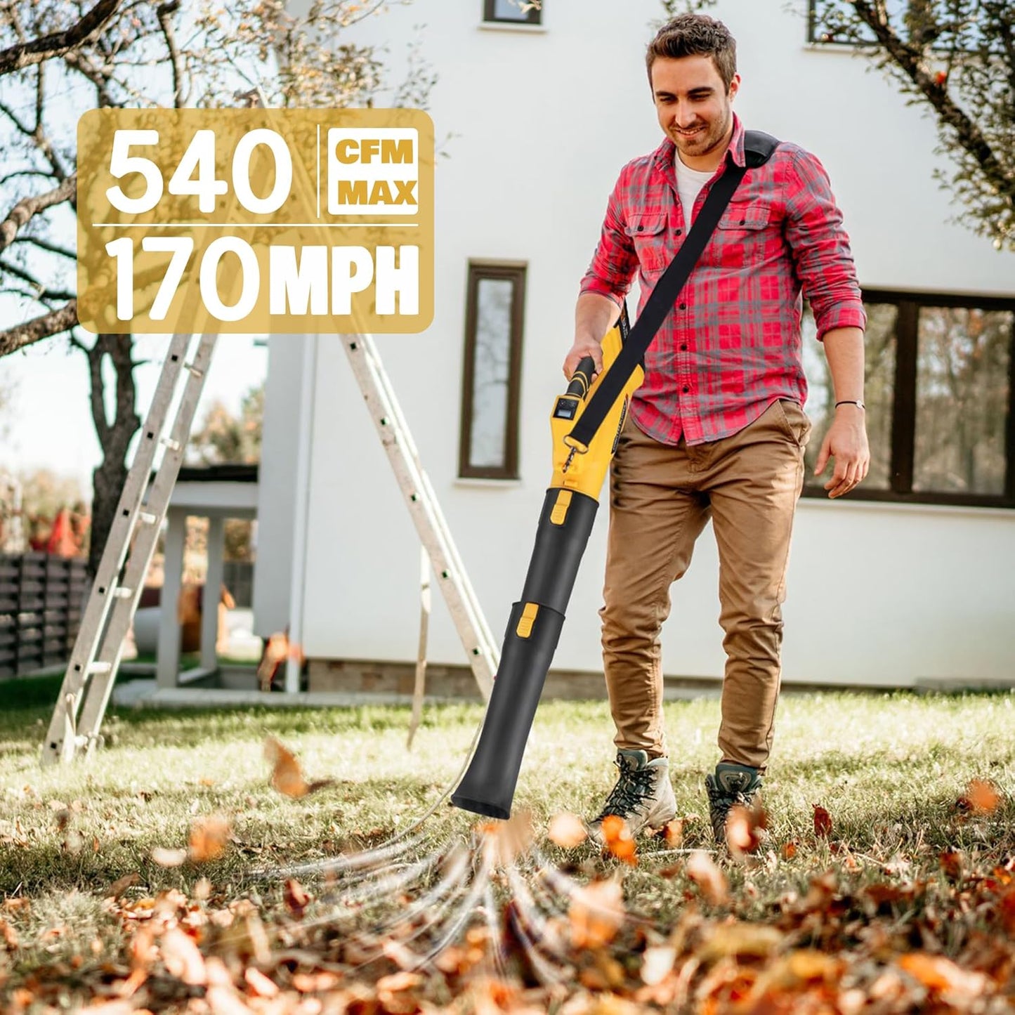 Cordless Leaf Blower 540CFM, Electric Blower with 6 Speed Mode, Powered Leaf Blowers for Lawn Care, Patio, Blowing Leaves (No Battery)