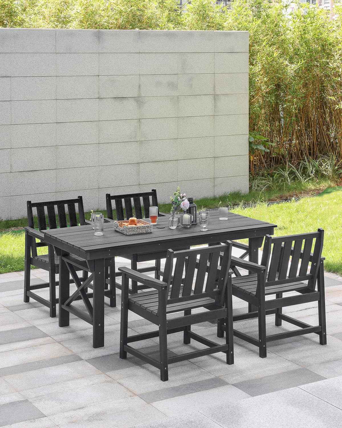 HDPE Dining Chair Set of 4, Outdoor Dining Chair with Deep Seating, All Weather HDPE Patio Dining Chairs, Ergonomic Outdoor Chairs Furniture for Backyard, Poolside, Garden, Deck, Obsidian