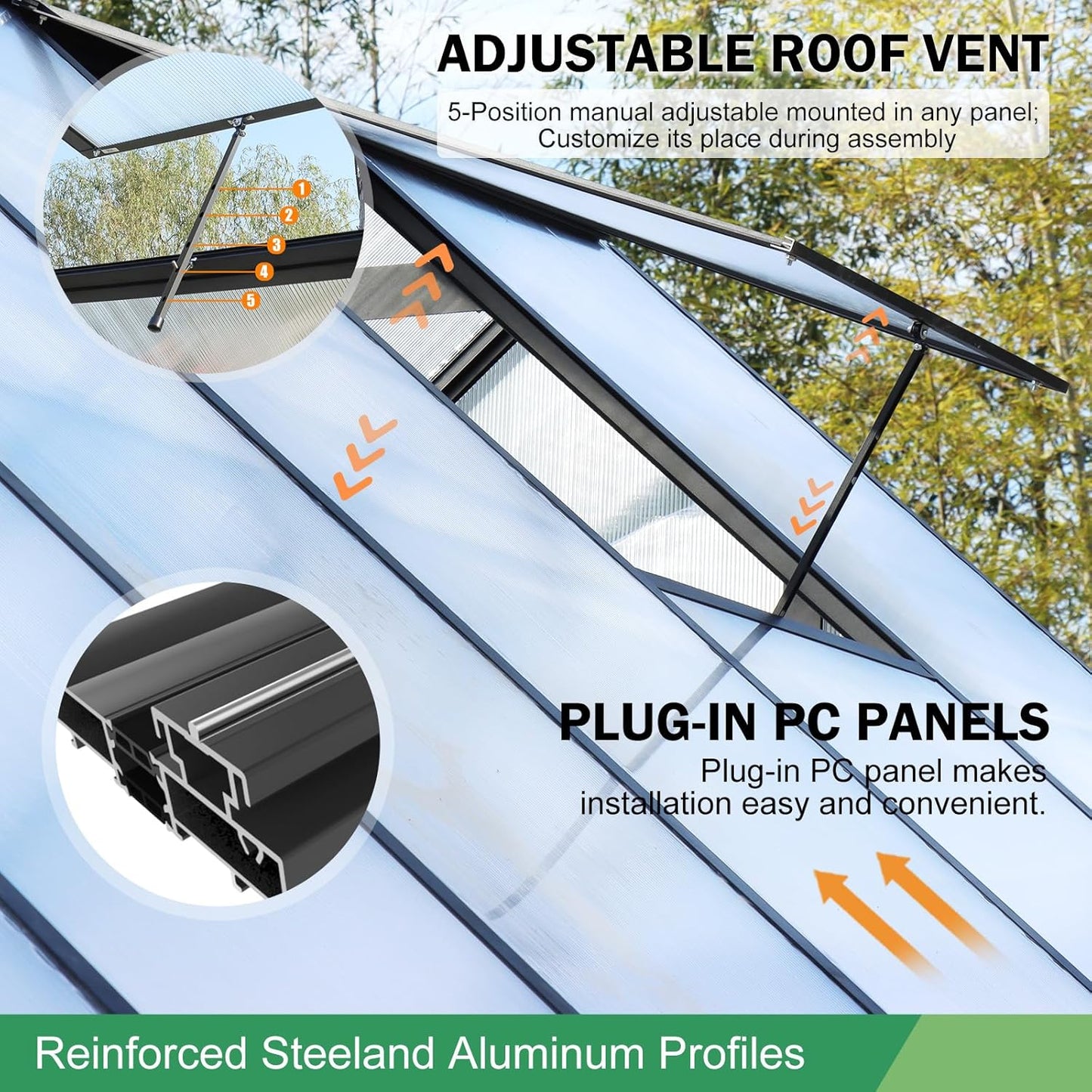 Large Greenhouse, 10x20 FT Easy Assembly Hybrid Polycarbonate Greenhouses for Outdoors w/Vent Windows & Swing Door Walk-in Greenhouses Aluminum Green House for Outside, Black