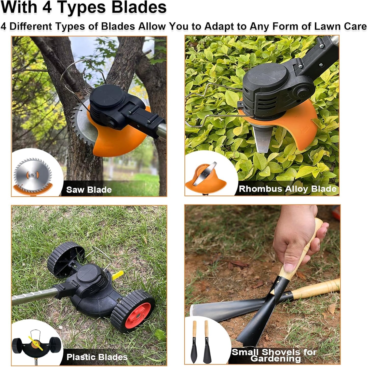 Electric Weed Wacker Eater Cordless Battery Powered, Weed Trimmer 21V Lightweight No-String with 2 Battery Operated & Wheels, 3 in 1 Stringless Grass Trimmer/Edger/Brush Cutter for Garden Yard Lawn