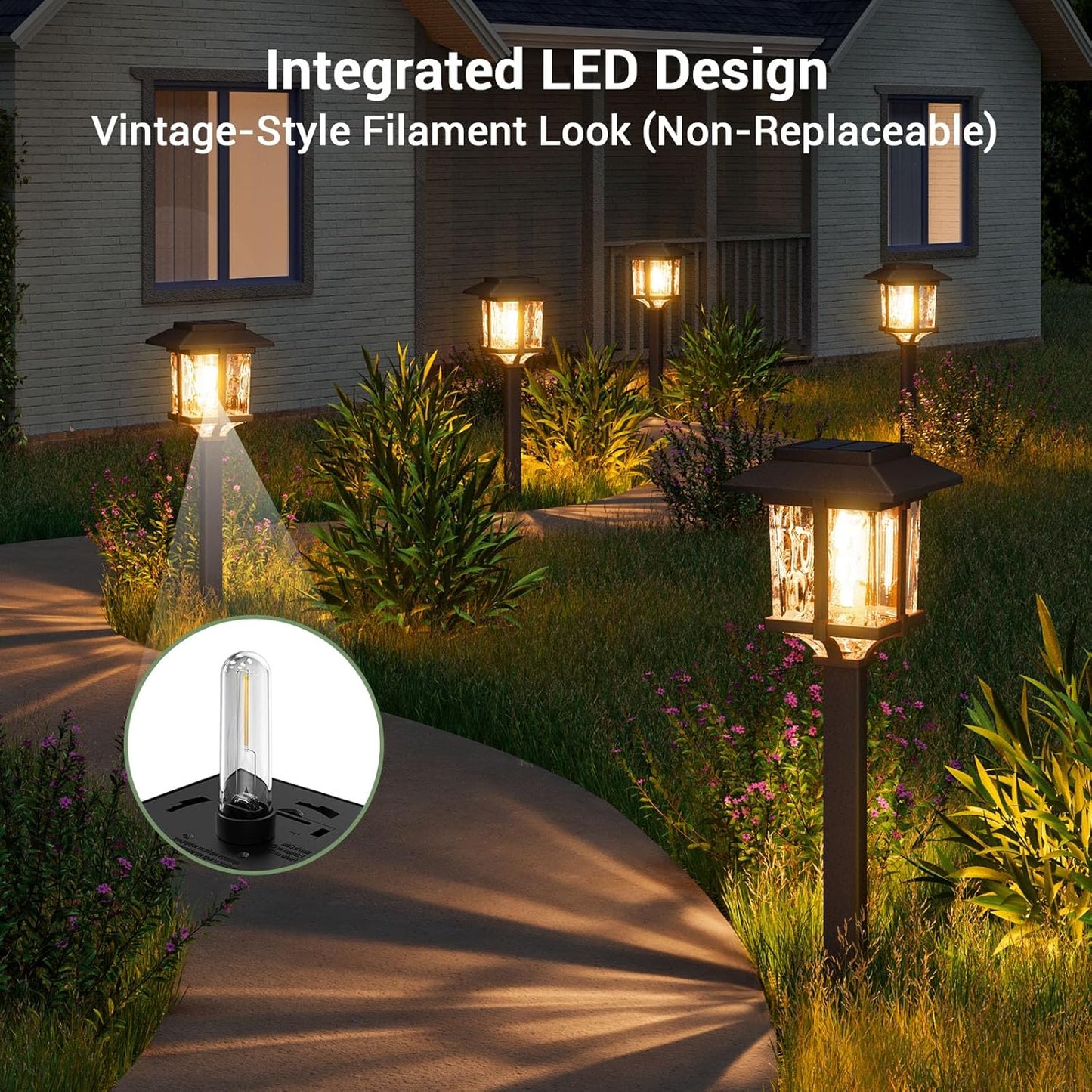 XMCOSY+ Solar Pathway Lights Outdoor, Glass Garden Lights with Warm Edison Glow, Waterproof Stainless Steel Landscape Lighting for Walkway Yard Patio Driveway Decor (4 Pack, Warm White)