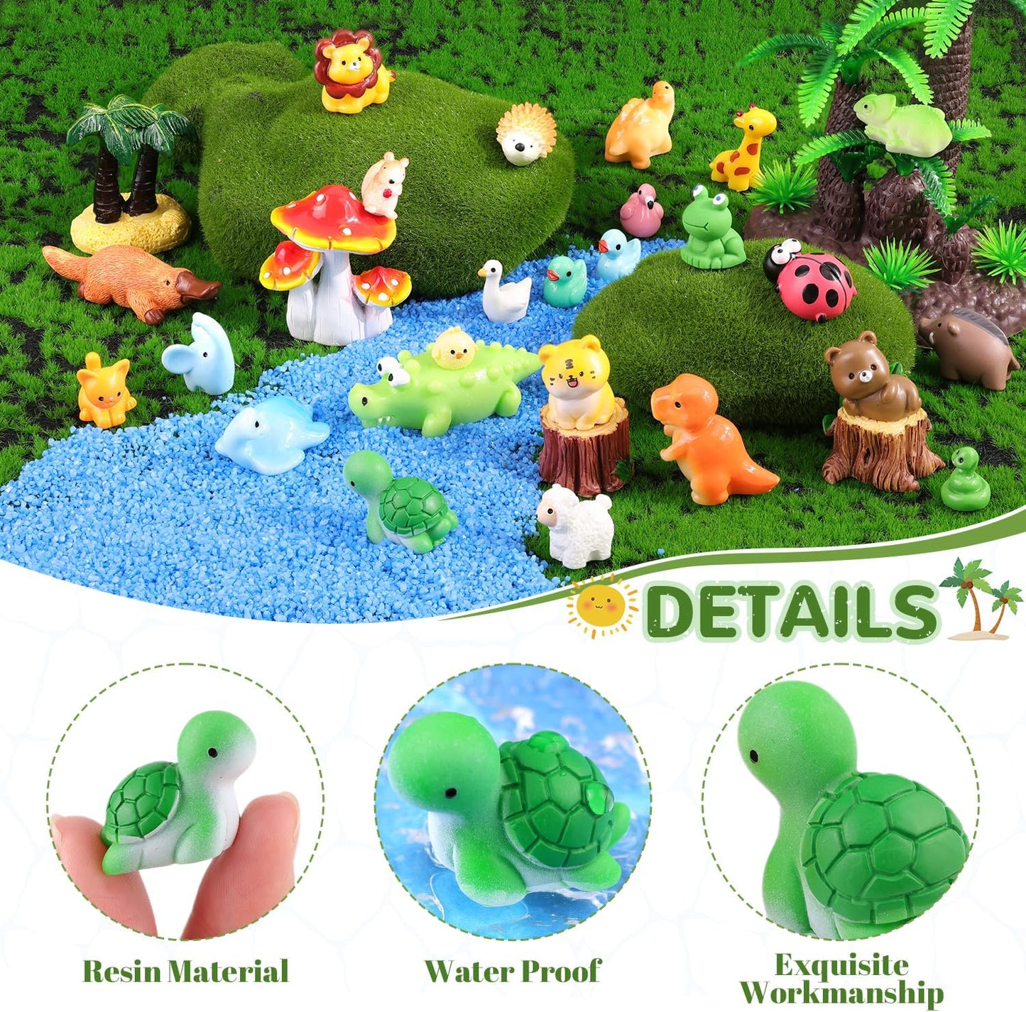 TINKRSTUFF 45PCS Mini Resin Animals Tiny Cute Forest Figurines, Miniature Figures to Hide, Little Animal Small Accessories for Topper Desk Garden Dollhouse Landscape Aquarium Ornaments Crafts & Decor