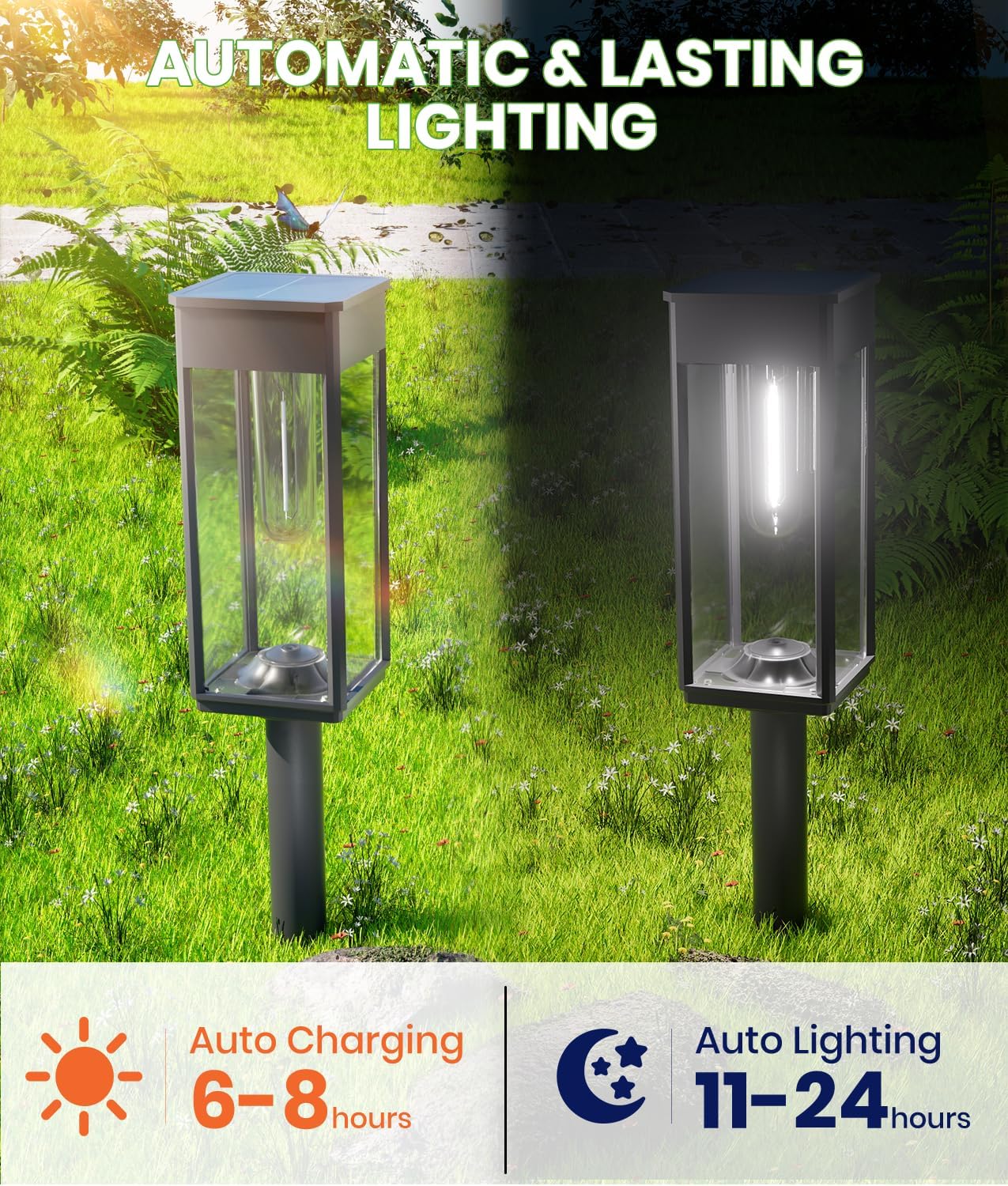 BITPOTT Bright Solar Lights Outdoor Waterproof IP65, 4 Pack Pathway Lights Solar Powerd, Auto On/Off Solar Outdoor Lights for Path, Yard, Landscape, Lawn, Patio, Walkway, Driveway, Garden Decor