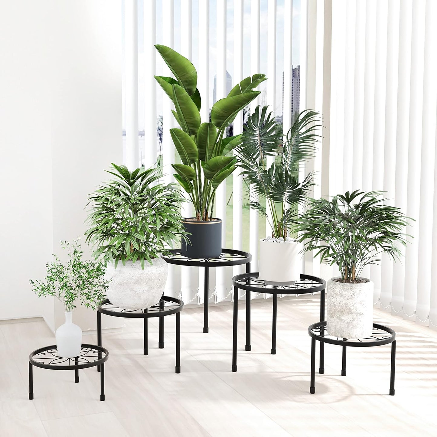 5-Pack Decent Metal Plant Stands, Heavy Duty Flower Pot Stands for Multiple Plant, Anti-Rust Iron Plant Pot Shelf, Decoration Racks for Home Indoor and Outdoor (5 Pack Black)