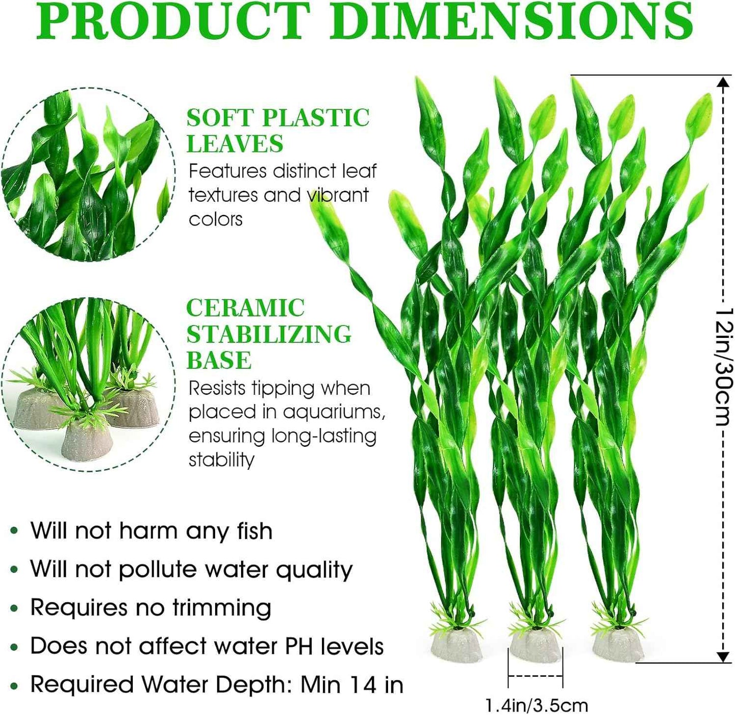 10 PCS Artificial Seaweed Water Plants for Aquarium, 12 Inch Fish Tank Plastic Plant Decorations(Green) (12 Inches)