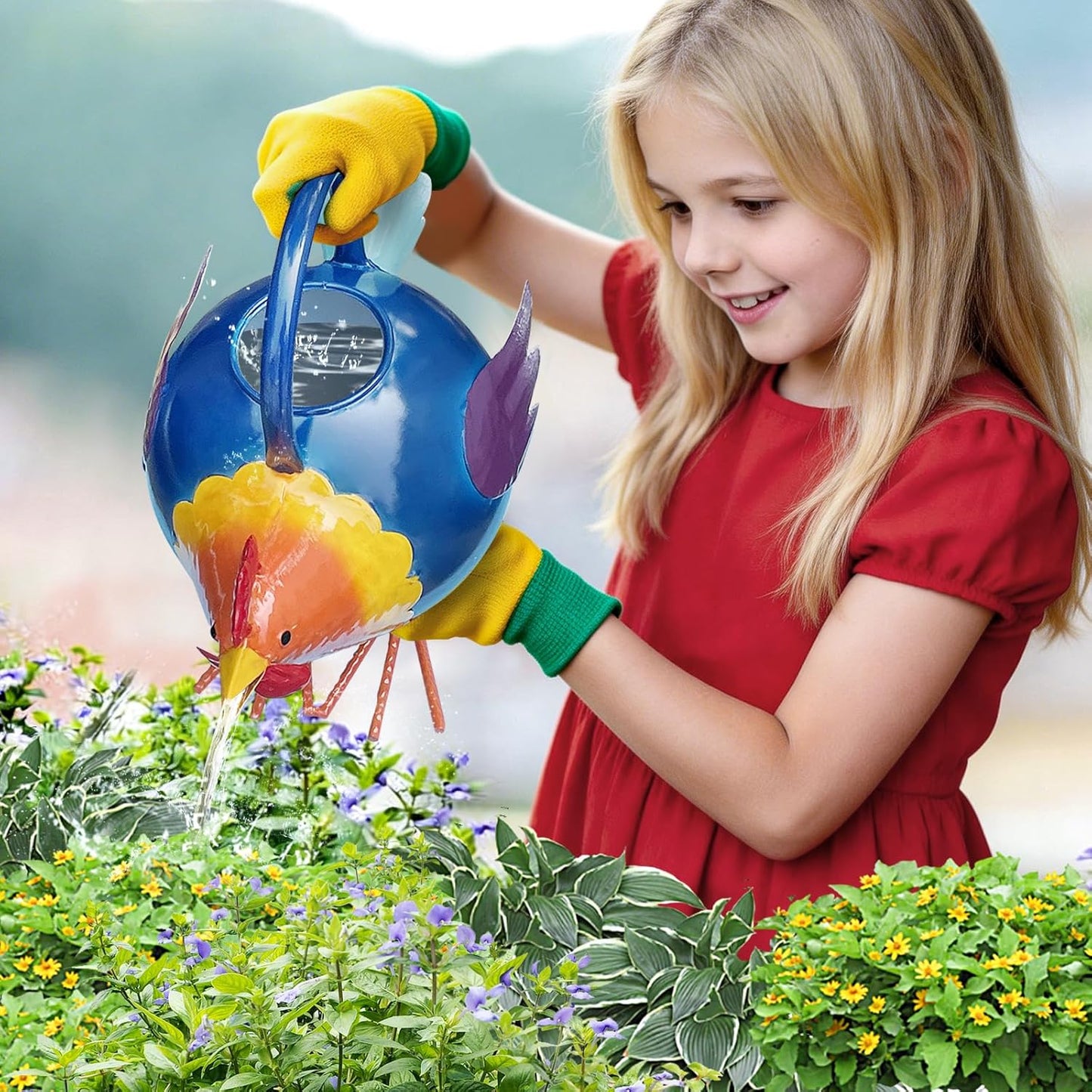 Metal Rooster Watering Can, Cute Watering Can for Indoor/Outdoor Plants, Durable Water Tool with Sturdy Handle, 0.5 Gallon Water Pot for Garden Decor