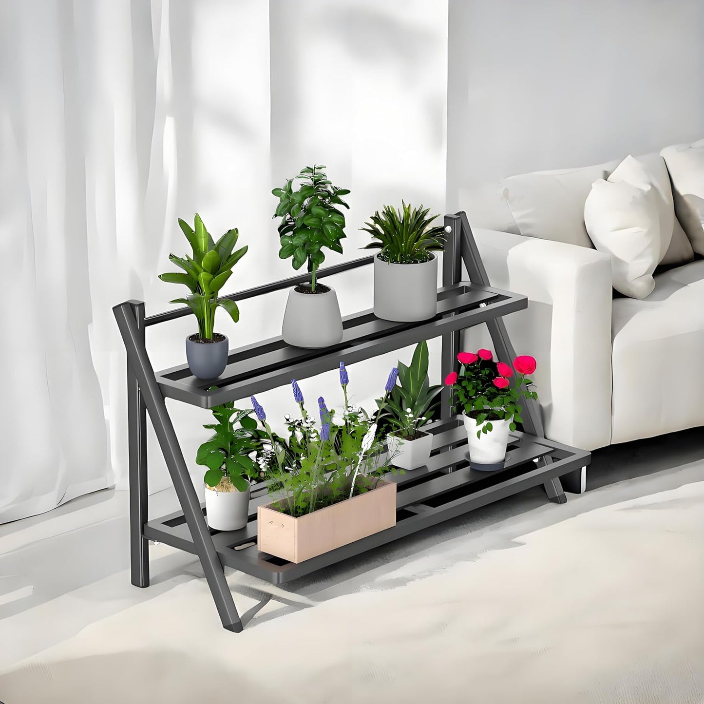 Deluxe 2-Tier Aluminum Plant Stand Indoor/Outdoor, Weather-Resistant Flower Pot Rack, Stylish & Lightweight Plant Stands for Garden, Balcony & Living Room
