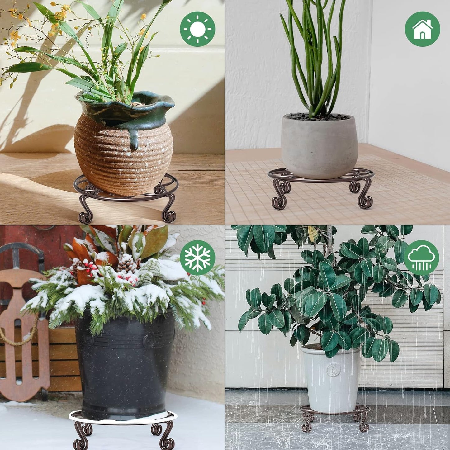 Yimobra 4 Pack Plant Stand for Flower Pot Heavy Duty Potted Holder Indoor Outdoor Metal Rustproof Iron Garden Container Round Supports Rack for Planter (4PC Brown 11.8 x 3.1IN)